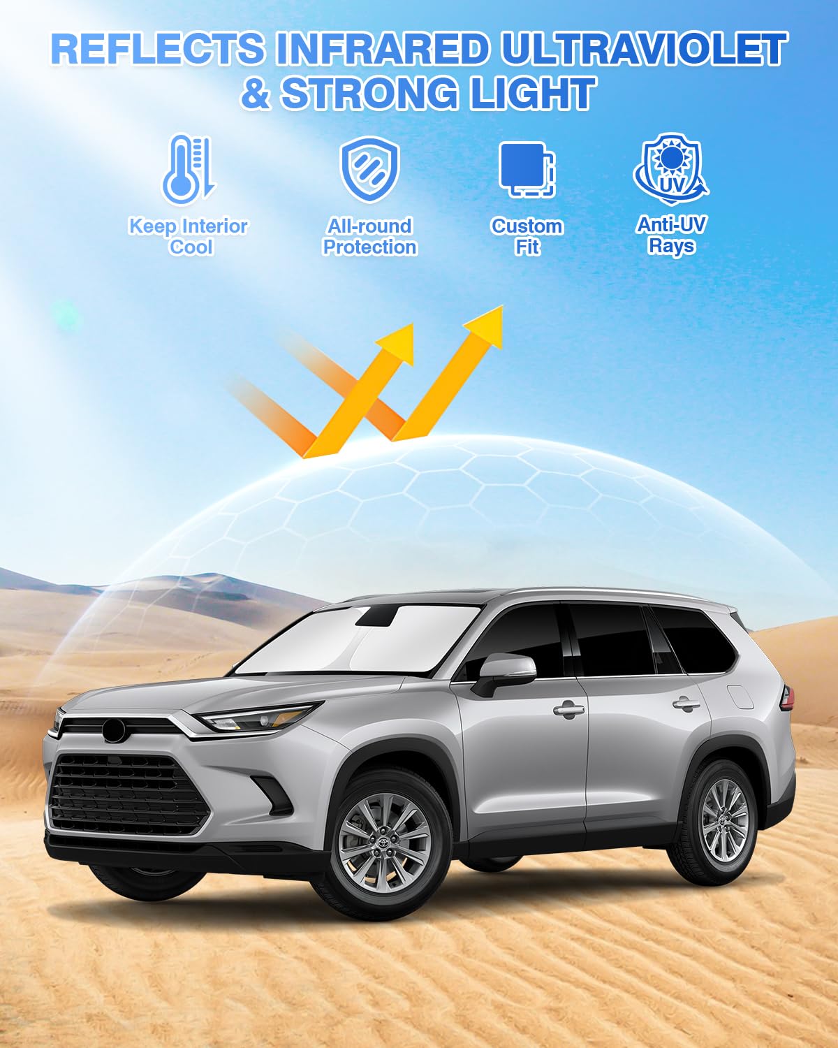 Canvcle Windshield Sun Shade for 2024-2026 Toyota Grand Highlander, Black, 8PCS, Side & Rear Window Cover, Privacy Protection