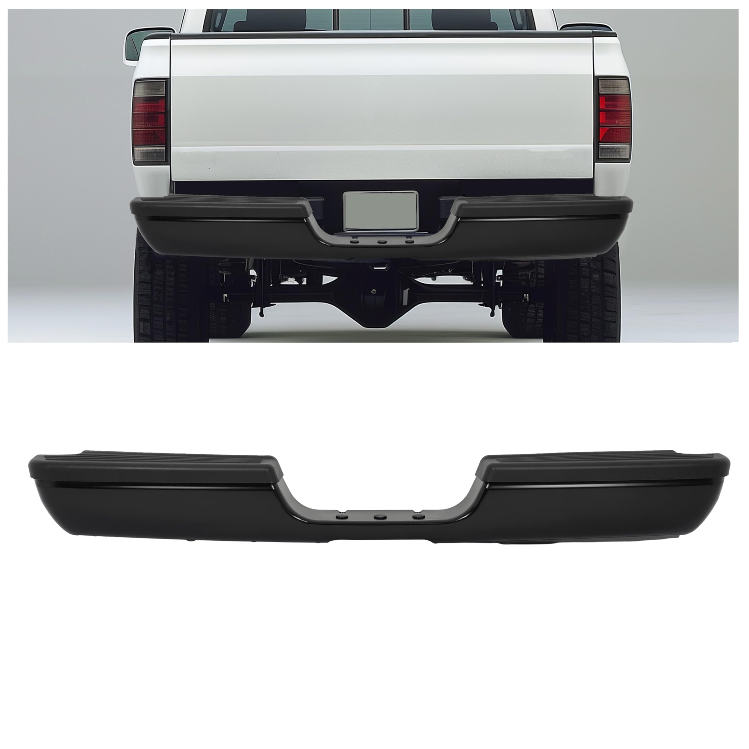 HECASA Rear Bumper Assembly Compatible with 1994-2002 Dodge Ram 1500 2500 3500 Fleetside/Styleside w/Step Pads Steel+Plastic Pow