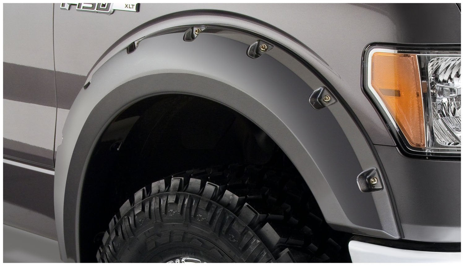 Bushwacker Pocket/Rivet Style Front Fender Flares | 2-Piece Set, Black, Smooth Finish | 20079-02 | Fits 2009-2014 Ford F-150 (Ex