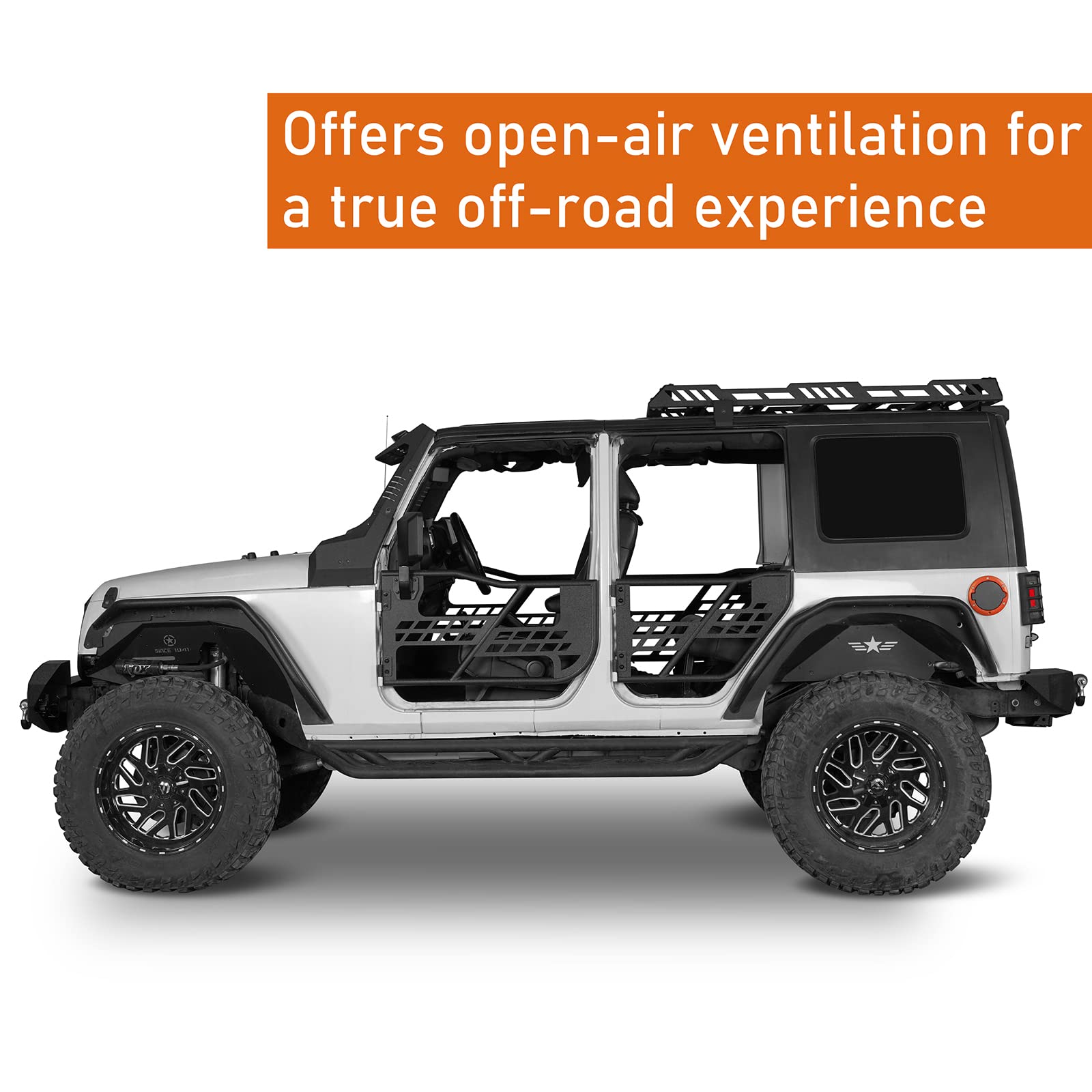 Hooke Road For Jeep Wrangler Jk Tubular Half Doors Offroad Trail Doors Compatible With 2007-2018 Jeep Wrangler Jk Unlimited 4-Door Include Front & Rear 4Pcs Set