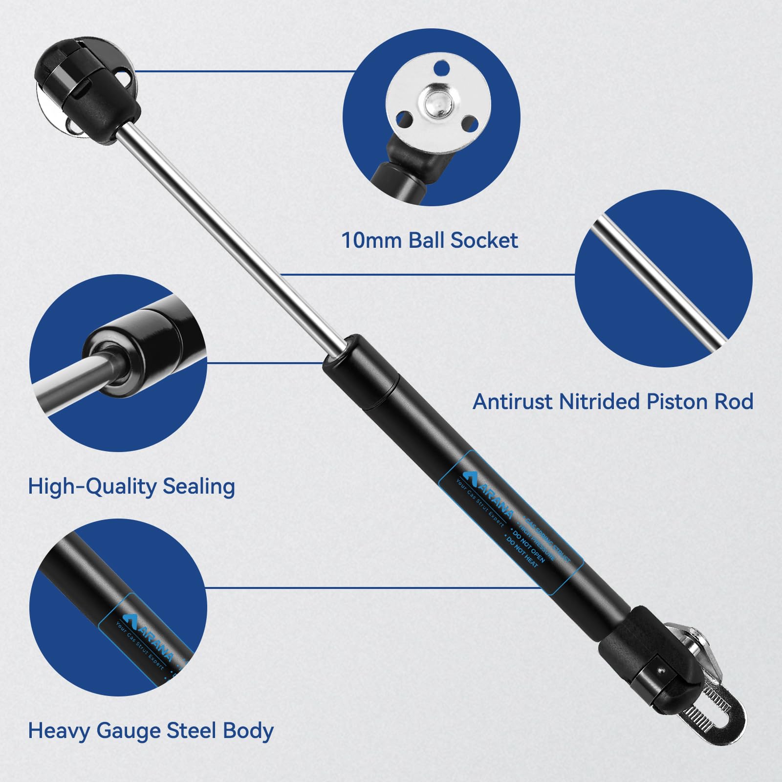 ARANA 10 Inch Gas Struts10 Lb/45 N, Gas Shocks Spring 10'', Tool Box Strut for Cabinets Truck Toolbox Boat Lid Lift Support