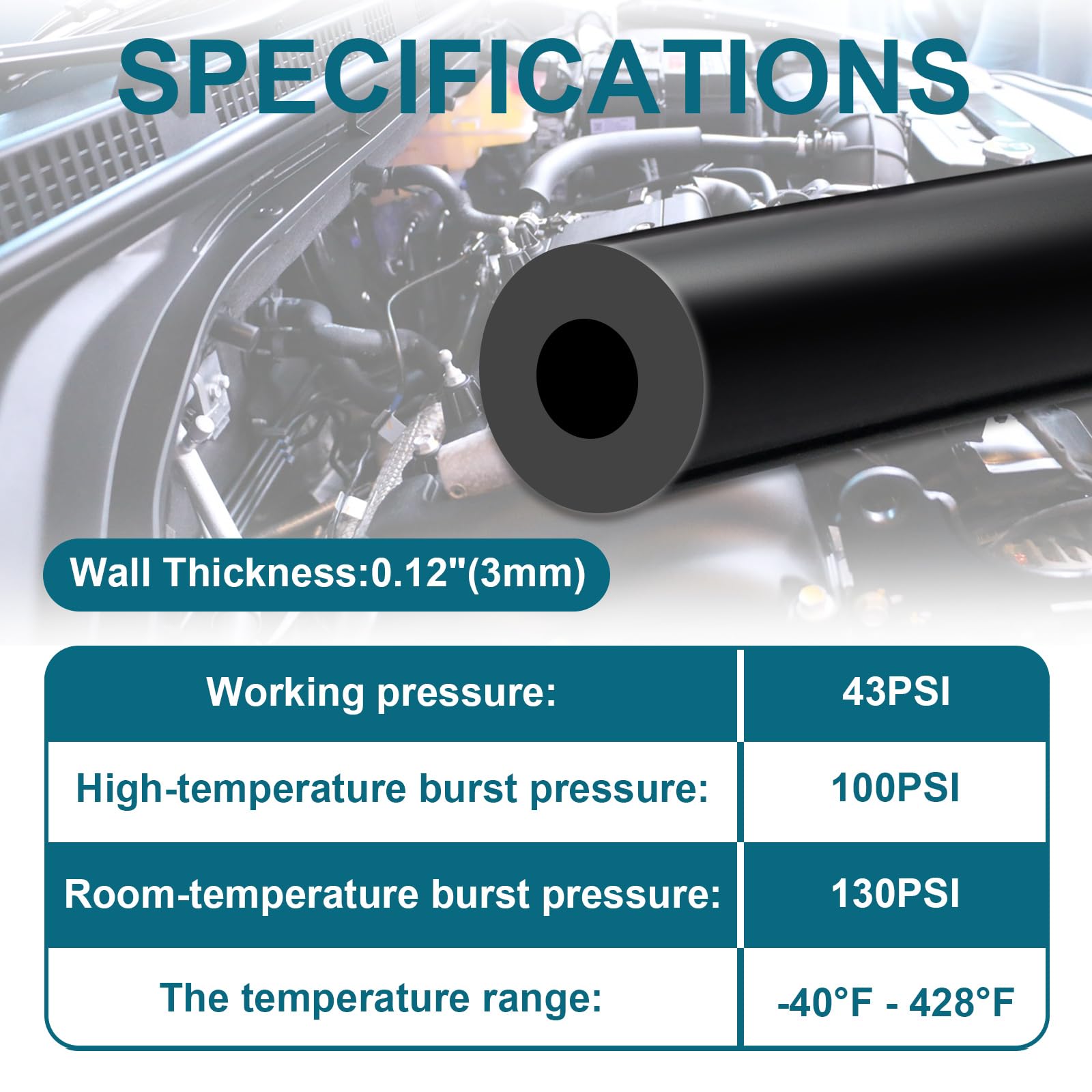 SDZONGES Vacuum Hose Automotive, 5FT ID 1/8''(3mm) Vacuum Hose, 130PSI Max Pressure Silicone (4pcs Clamps include).