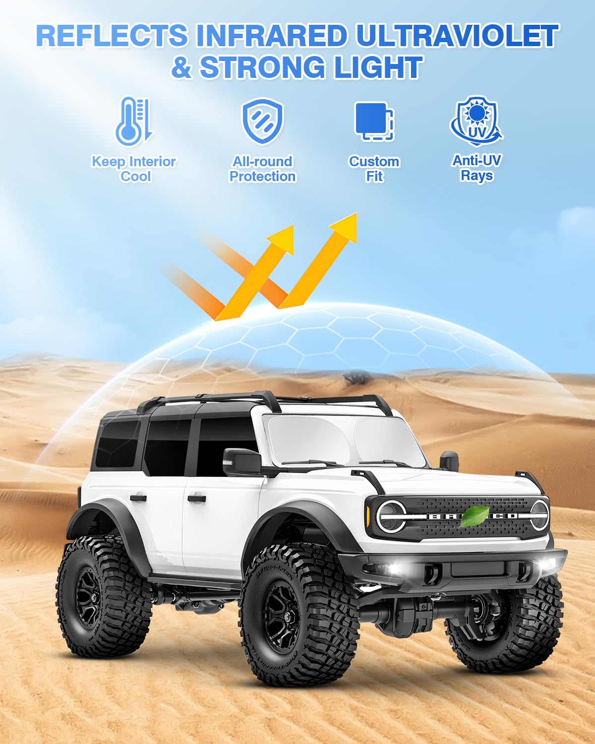 Canvcle Windshield Sun Shade for 2021-2026 Ford Bronco 4 Door, Black, 7PCS, Polyester, Side Rear Window Cover, Privacy Protection