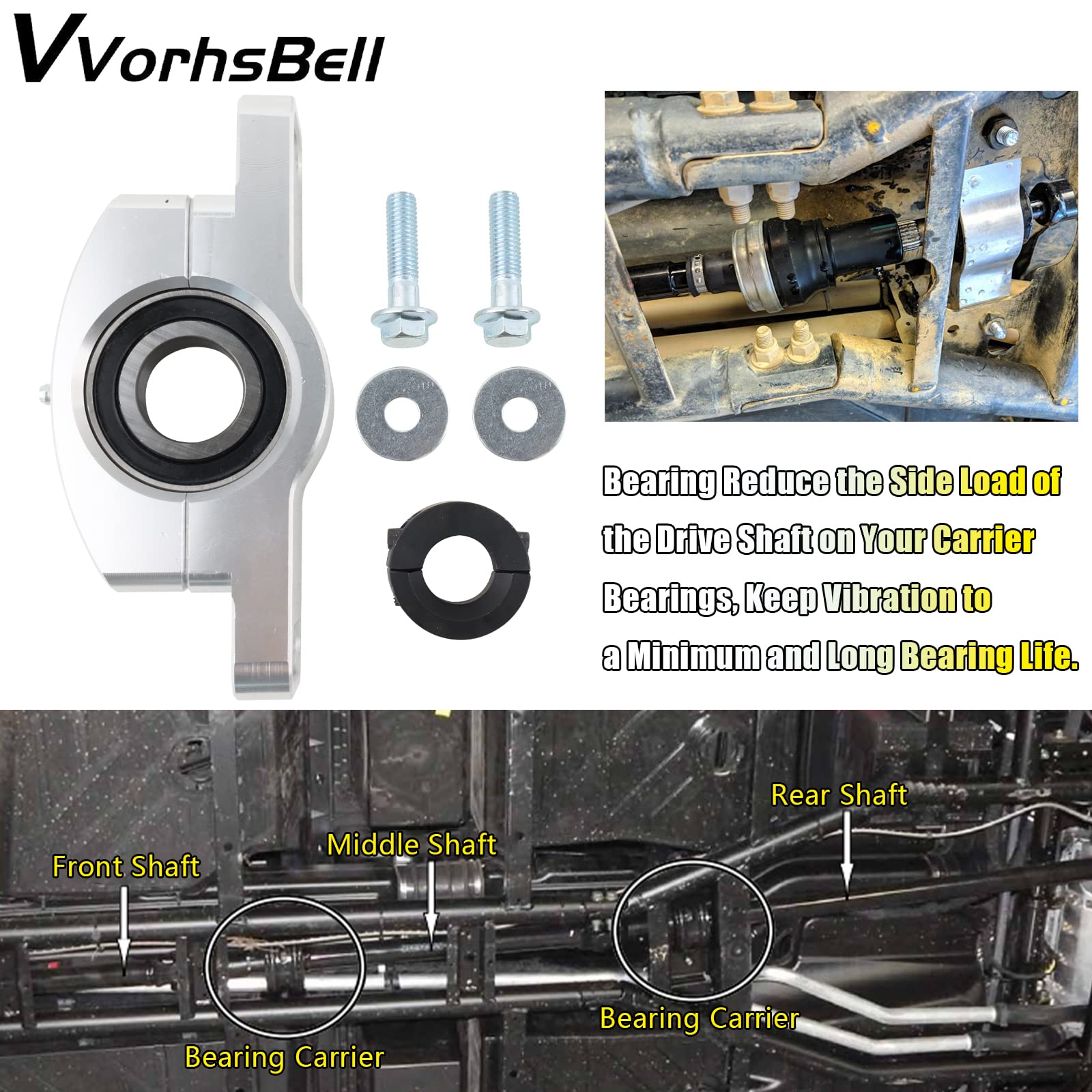 VVORHSBELL ATV Heavy Duty Billet Aluminum Carrier Bearing, Bearing Compatible with 2014-2021 Polaris Ranger 570 XP 1000 RZR XP 9