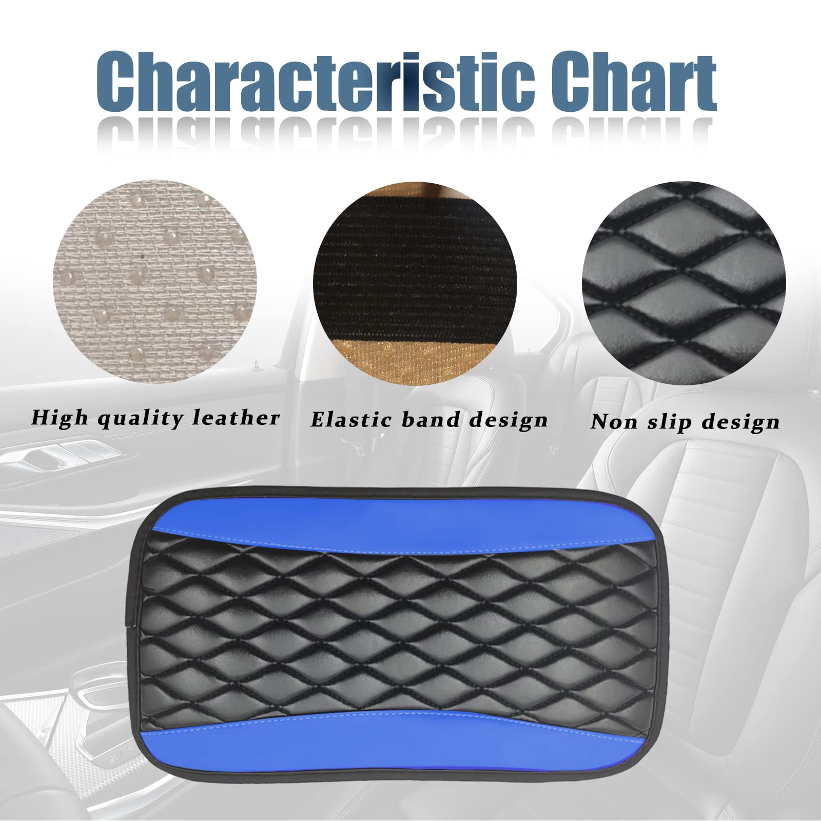 Car Center Console Cover, Universal Leather Waterproof Armrest Seat Box Cover Protector, Comfortable Car Decor Accessories Fit For Most Cars, Vehicles, Suvs -Blue