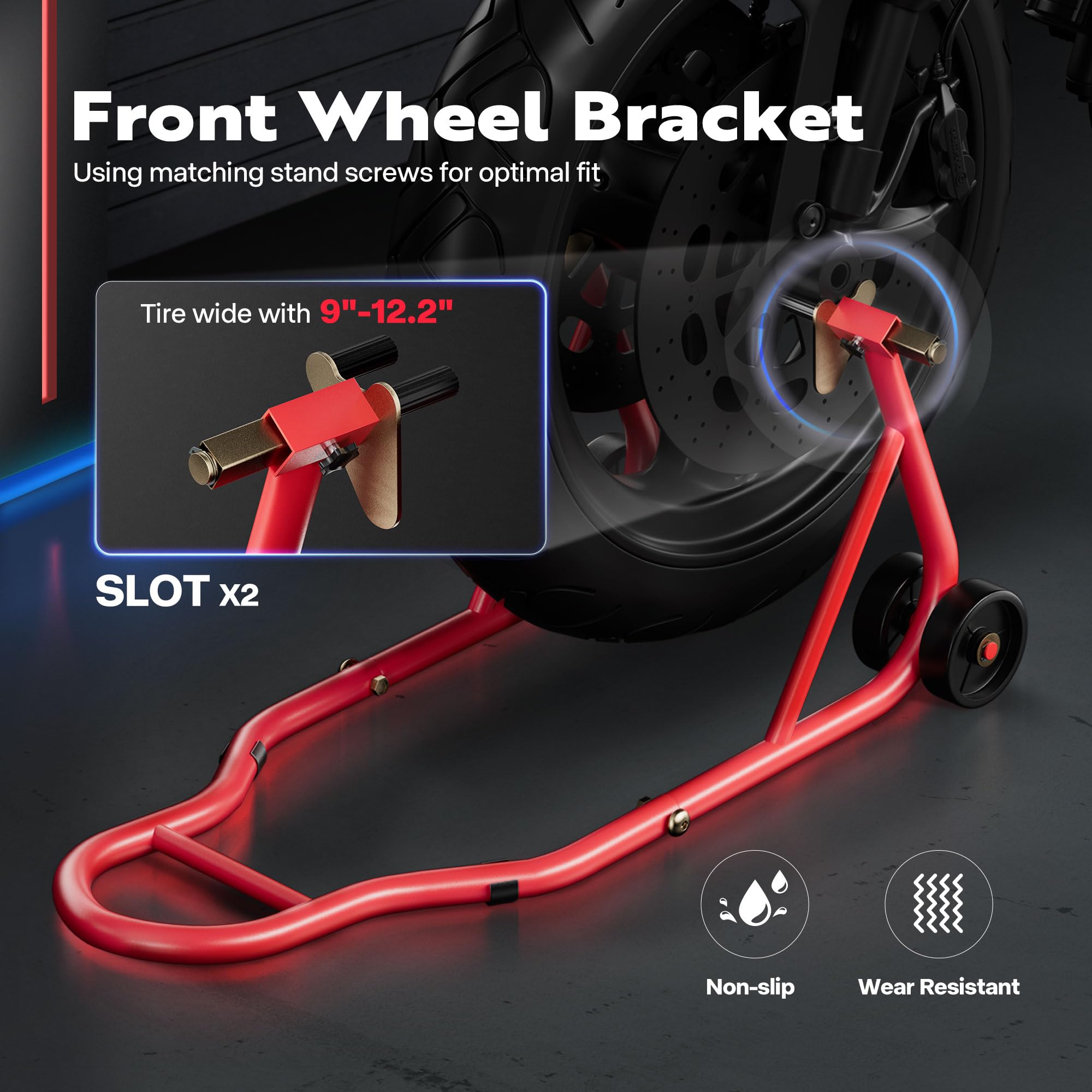 Specstar Motorcycle Stands, 882 Lbs Capacity Front Rear Wheels Lift Combo With U+L Adjustable Swingarm Spool, Heavy Duty Paddock