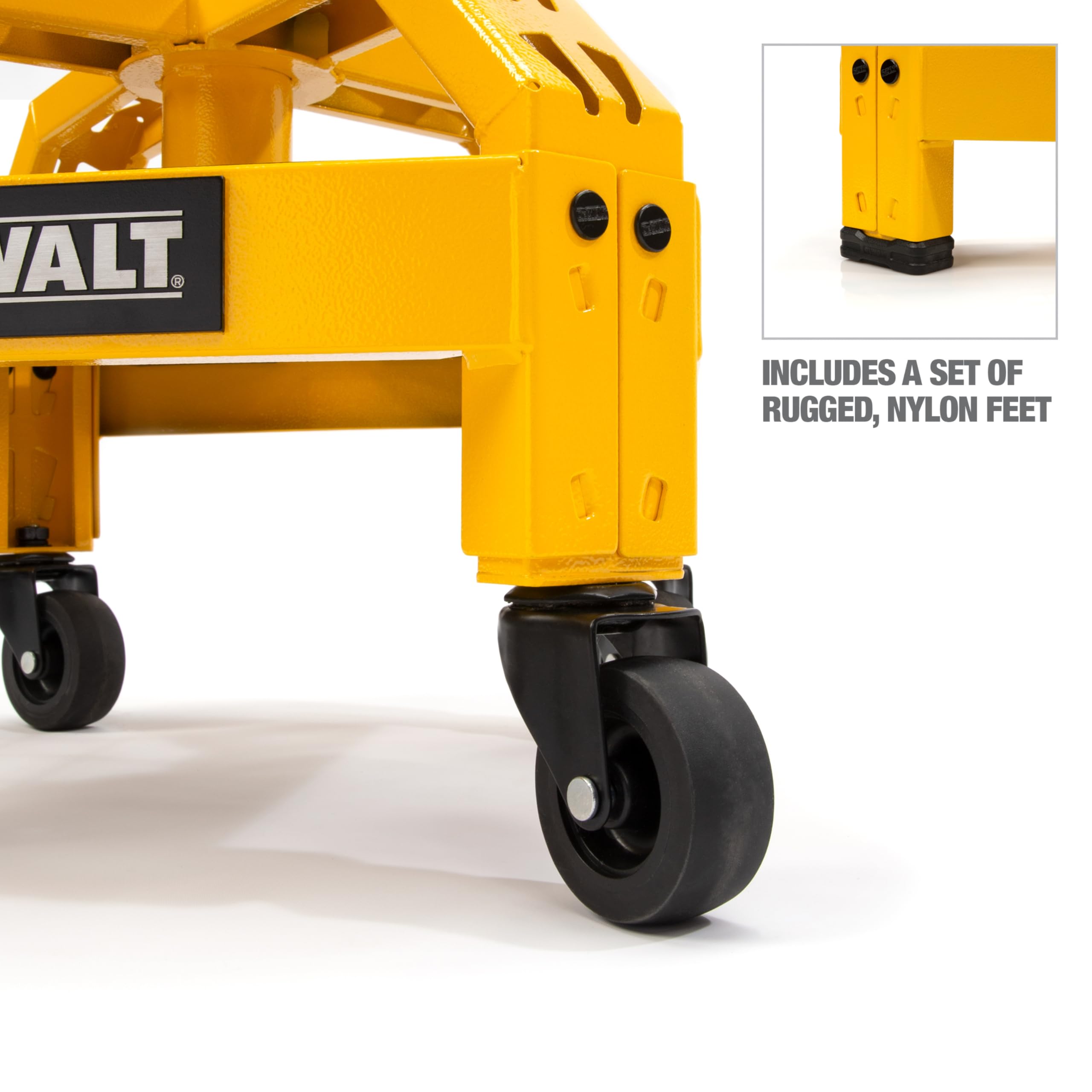 DEWALT Heavy-Duty Metal Rolling Stool, Padded 360-Degree Swivel Seat, Durable Steel Frame, Yellow and Black, Model DXSTCS025