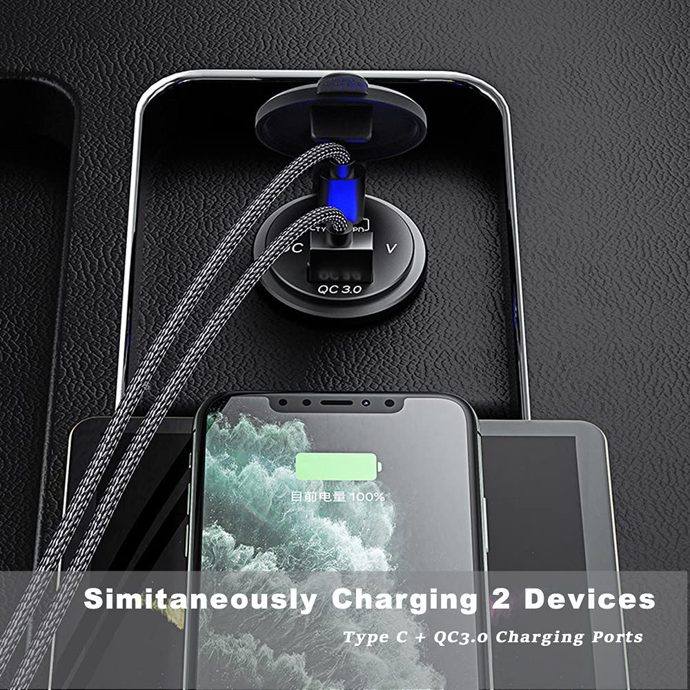 Gemcoo 63W Usb C Car Charger Socket, 45W Pd Outlet 18W Quick Charge 3.0 Usb Charger Socket, Usb Cigarette Lighter Socket With Le