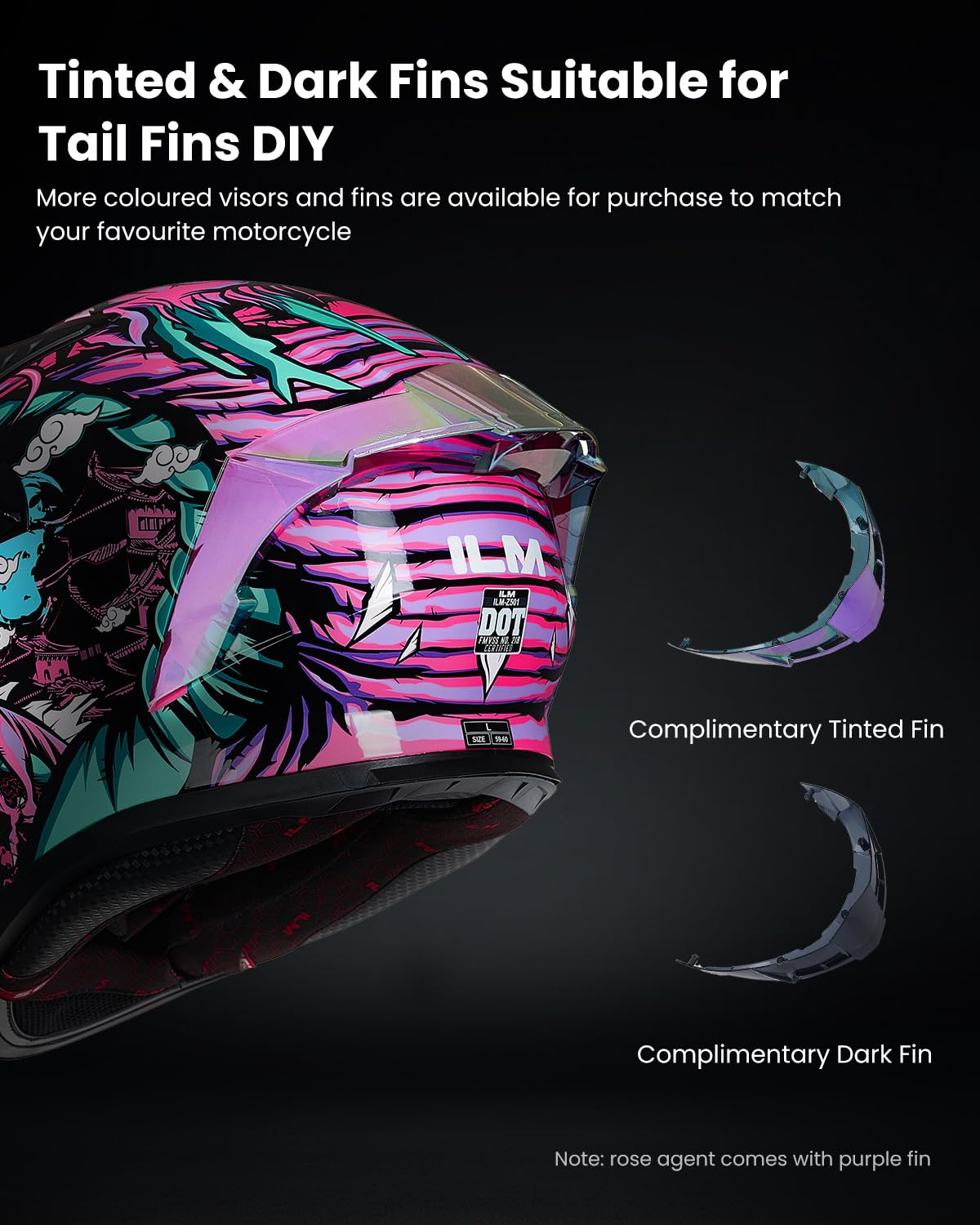 ILM Full Face Motorcycle Helmet, DOT Approved, EPS Material, Small, Legend Pink, Model ILM-Z501, Pinlock Compatible Visors