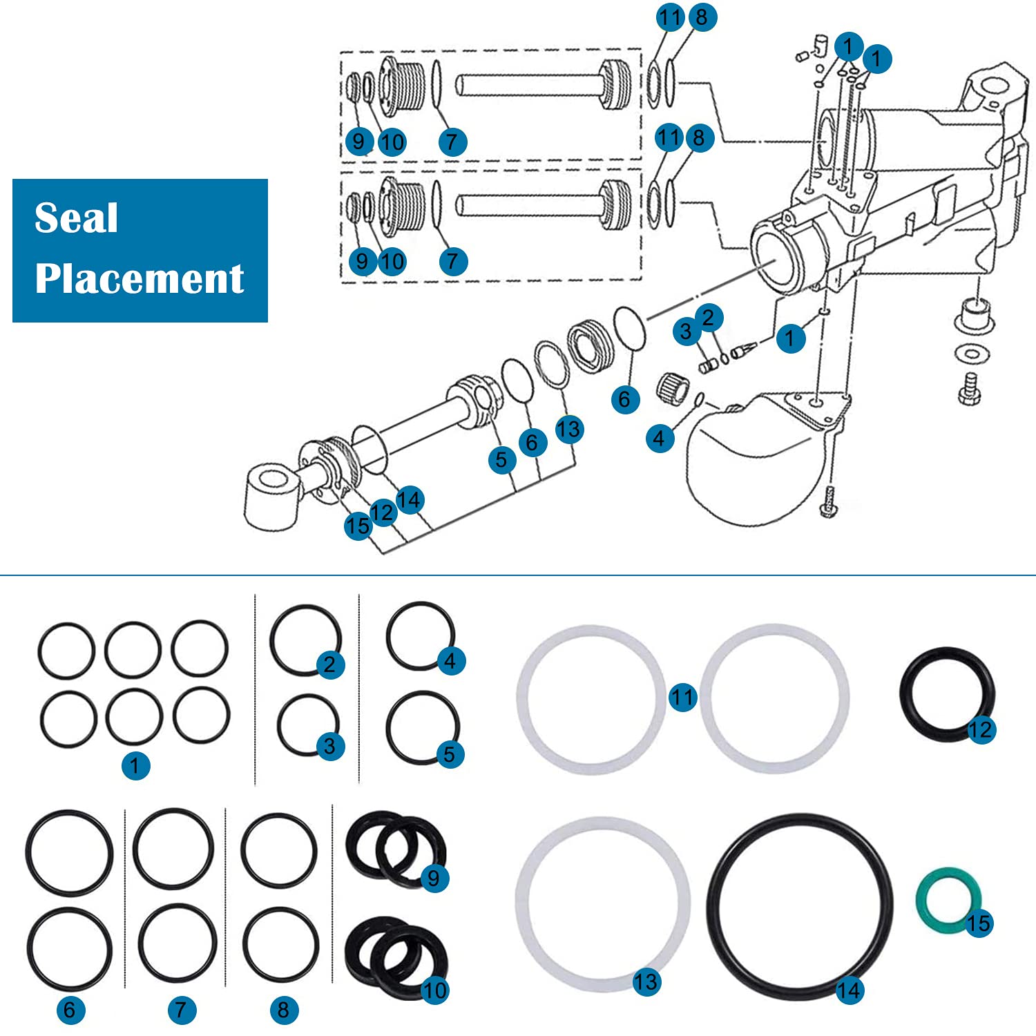 Camoo Tilt Trim Seal Kit for Yamaha Power Units 115HP-200HP, Fits Showa & 63P-43800-00-4D, Includes O-Rings