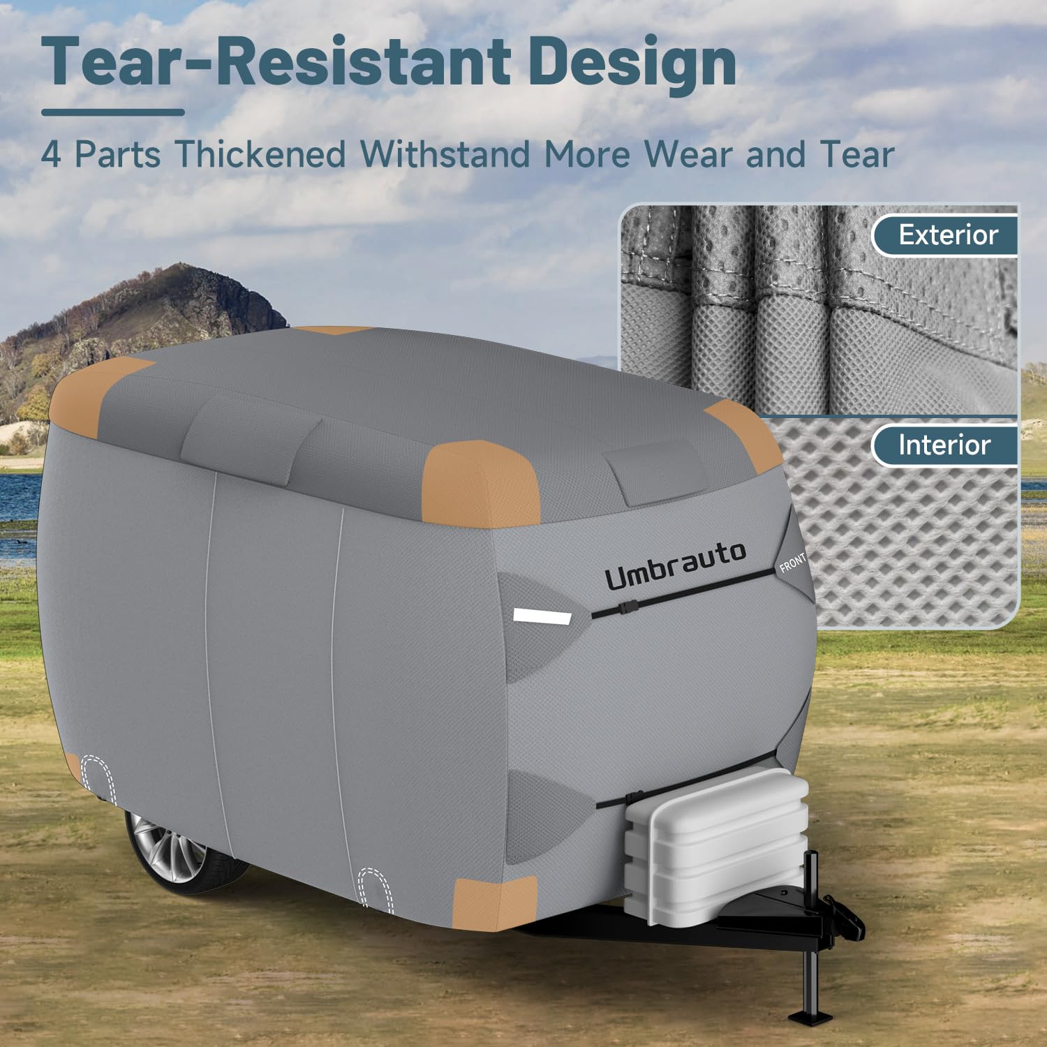 Umbrauto Fiberglass RV Cover, Upgraded 7-Layer, Fits 11-13FT Trailers, Windproof Strap, Adhesive Repair Patches