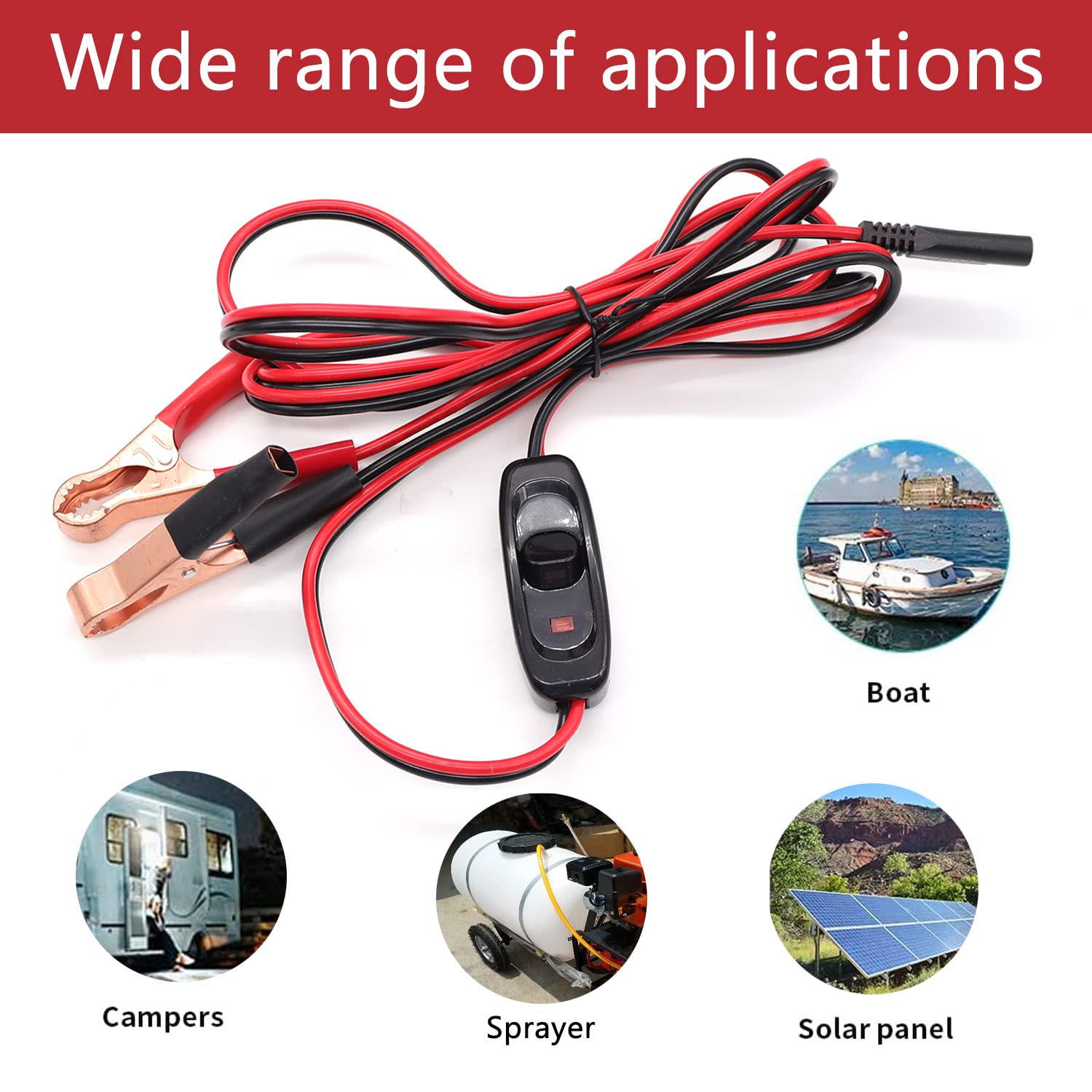 mxuteuk 7.9FT/2.4M 16AWG Wire Harness with Golden Clamps Incluing 12V Switch with Lamp,for Tractors, ATV, UTV, Sprayers and Othe