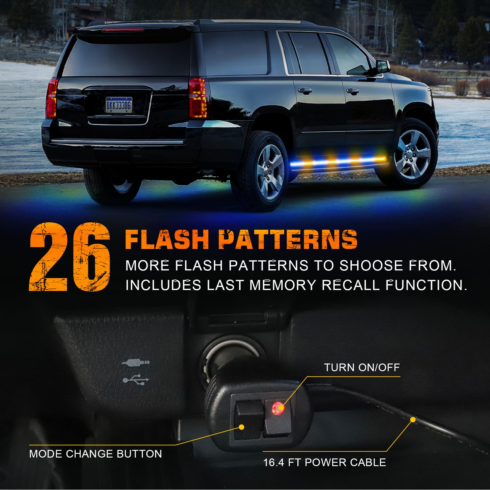 Xridonsen 2Pcs 70 Inch Truck Amber Blue Strobe Lights Strip 864 Led Emergency Running Board Lights Flashing Warning Hazard Cauti