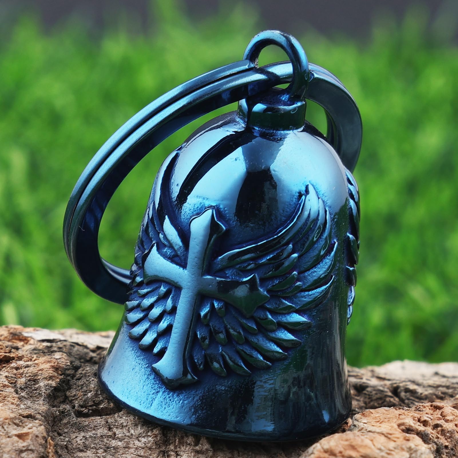 AilRabbit Motorcycle Cross Bell Key Chain - Large Blue Stainless Steel & Titanium Steel, Model 768472182753
