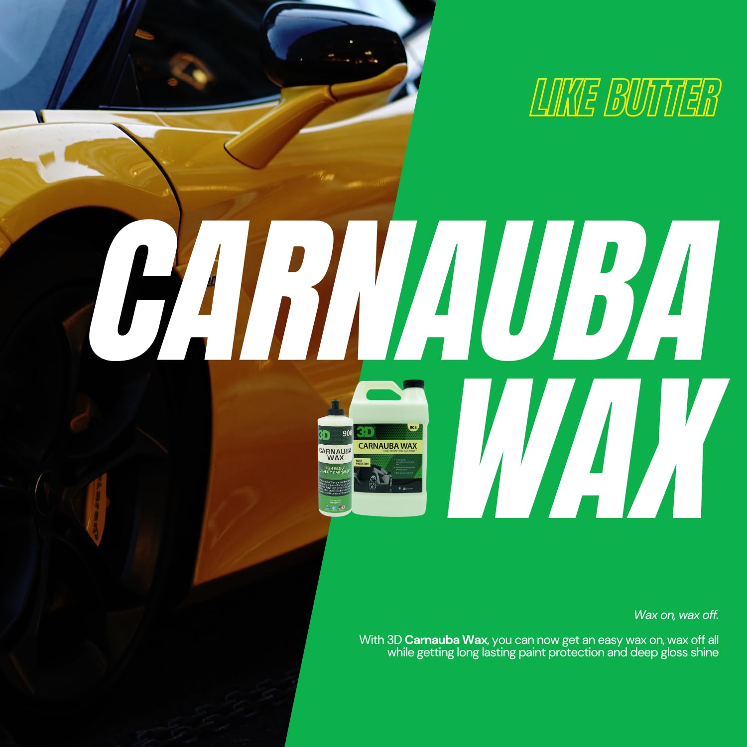 3D Carnauba Wax - High Gloss, Deep Shine Brazilian Carnauba Liquid Wax - Long Lasting Uv Paint Protection - Easy Application On Cars, Rvs, Boats, Motorcycles - Non-Staining Detailing Products 1 Gallon