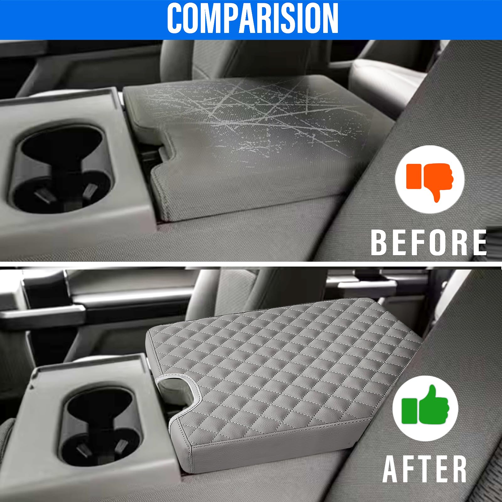 Center Console Armrest Cover For Ford F150 2015-2022, F250 F350 F450 F550 2017-2022, Pu Leather Car Interior Accessories, Middle