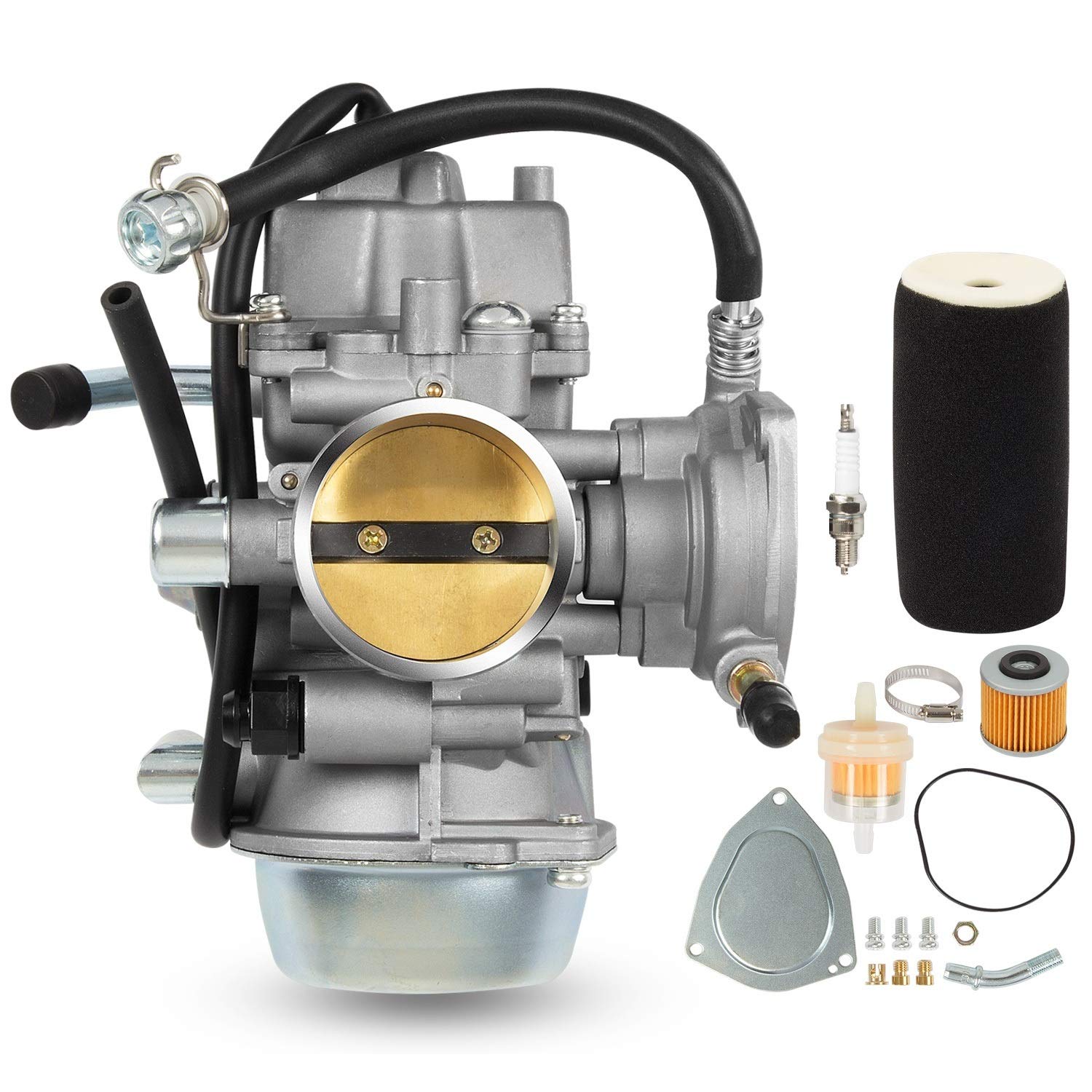 YFM660 Carburetor Carb With Oil Filter & Spark plug Compatible with 2002-2008 Yamaha Grizzly 660 4-Stroke Engine Replace PD42J 1