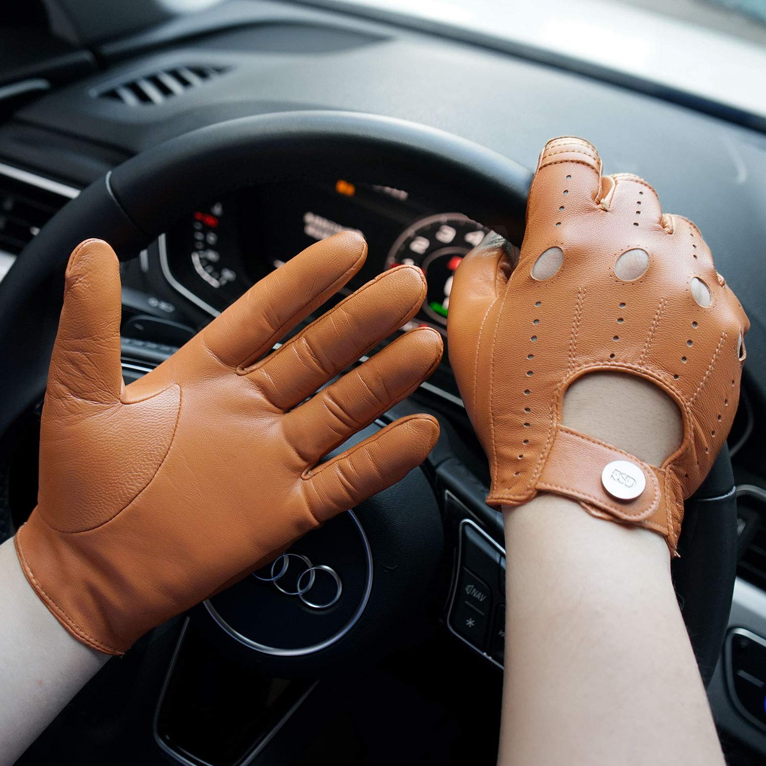 Gsg Men Leather Gloves Yellow Driving Cycling Touchscreen Motorcycle Unlined Gloves 10.5