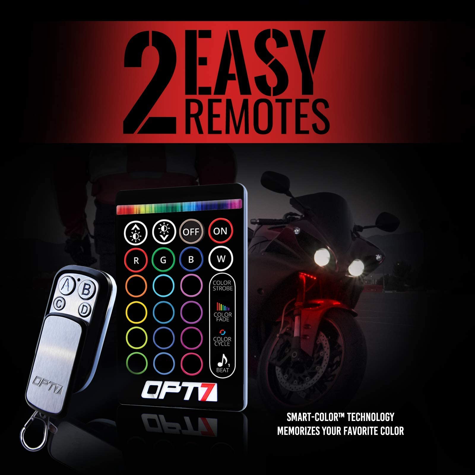 OPT7 Aura Motorcycle LED Accent Lighting Kit, RGB Multi-Color Lights Kit with Remote, Motorcycle Lights Underglow Strips Accesso