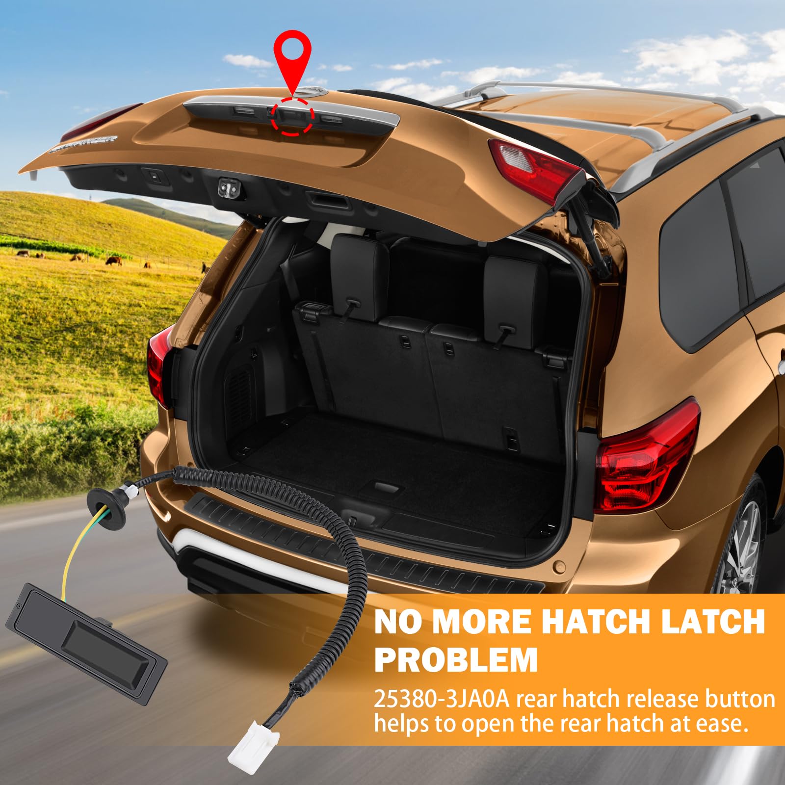 Yinlowa 25380-3JA0B Hatch Button Trunk Latch for Nissan Pathfinder 2013-2020, Black Plastic Release Switch