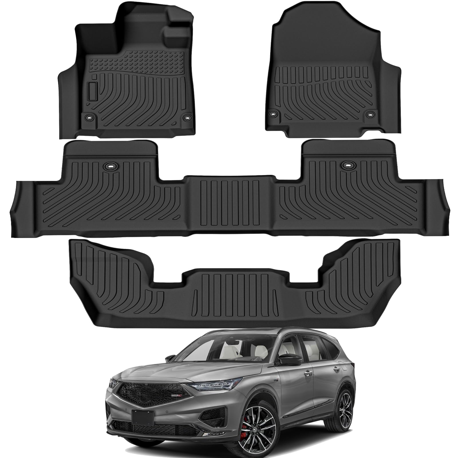 All Weather Rubber Car Floor Mats Compatible With 2022-2024 Acura Mdx, Fit For Acura Mdx Floor Mat, Full Set Includes 1St 2Nd An