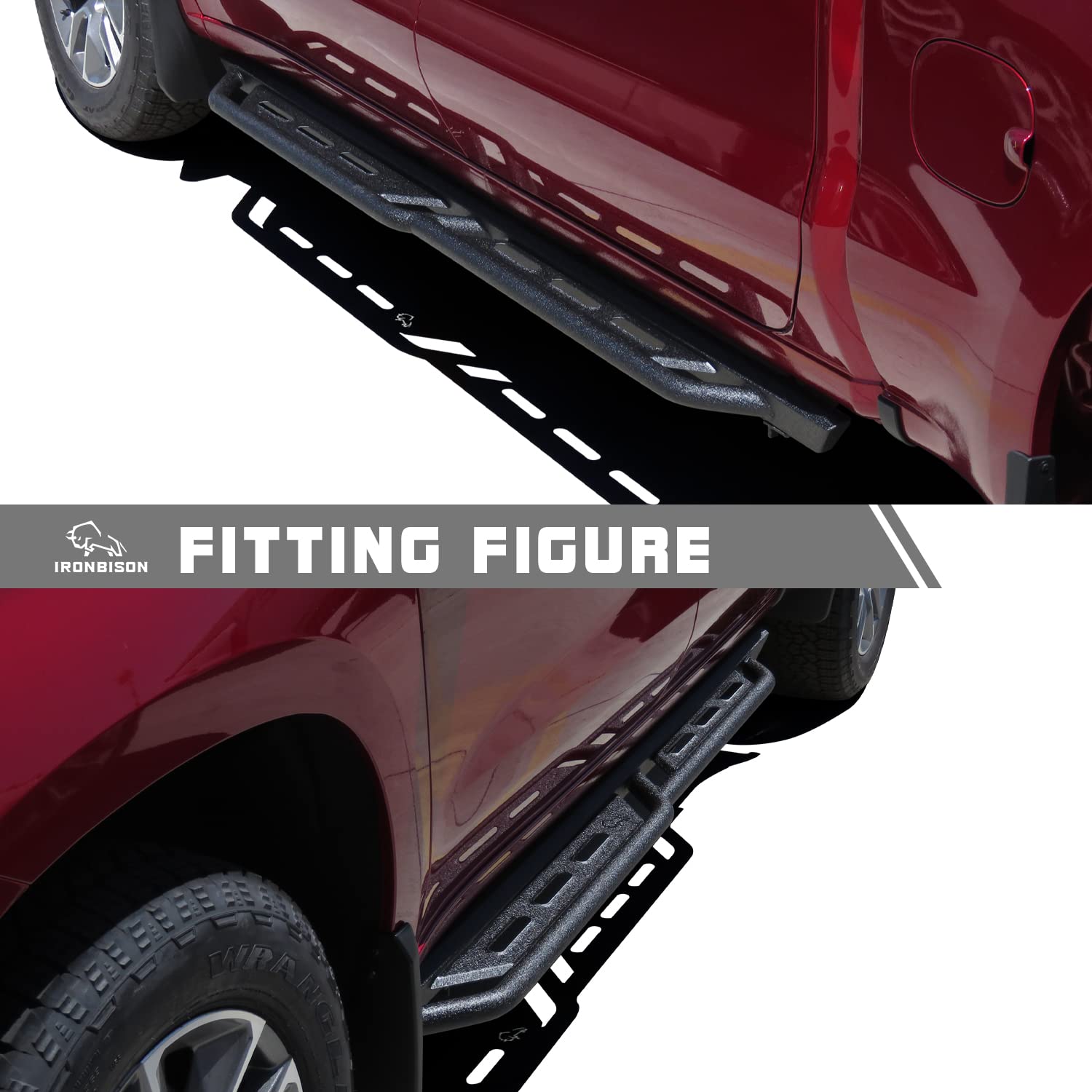IRONBISON Running Boards for 2019-2024 Chevy Silverado/GMC Sierra 1500, 2500, 3500 - Heavy Texture Black Alloy Steel Nerf Bars
