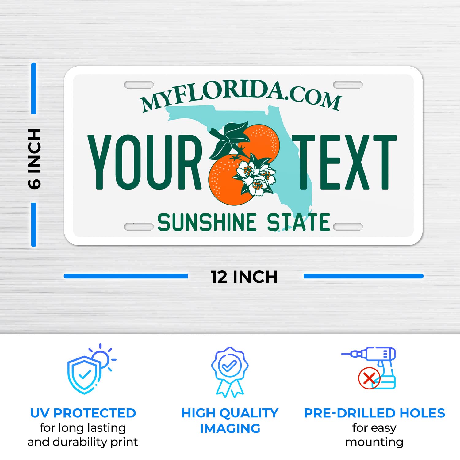 Sigo Signs Custom Florida License Plate, Personalized 6x12" Rust-Free Aluminum, Fade Resistant