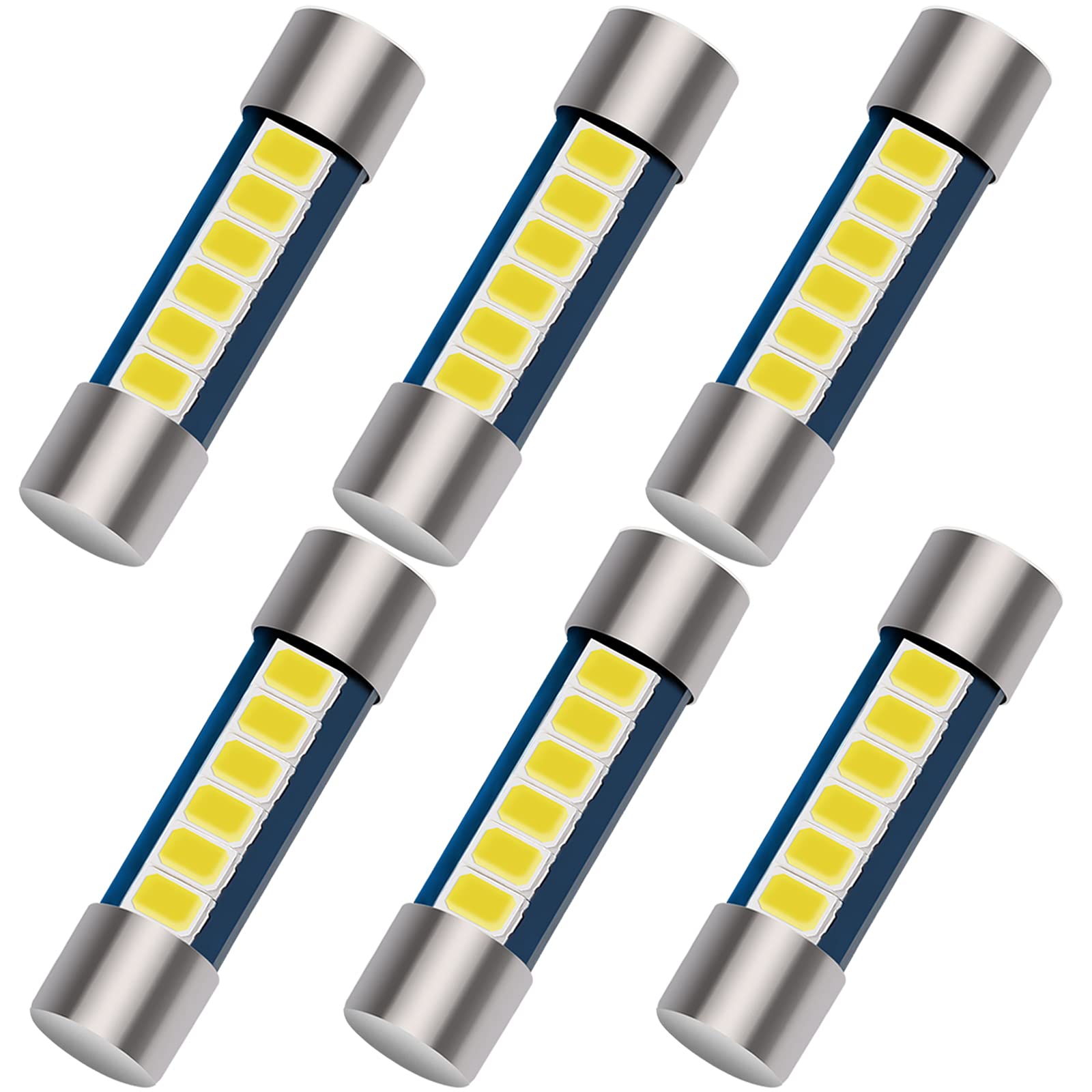 Shuyee 28Mm 29Mm Festoon Led Car Bulb  6614F 6612F Led Bulb  115In 6Smd 2835 Chips 6641 Led Bulb For Car Interior Vanity Mirror Lights Sun Visor Light (6Pcs 6000K White) -Like New