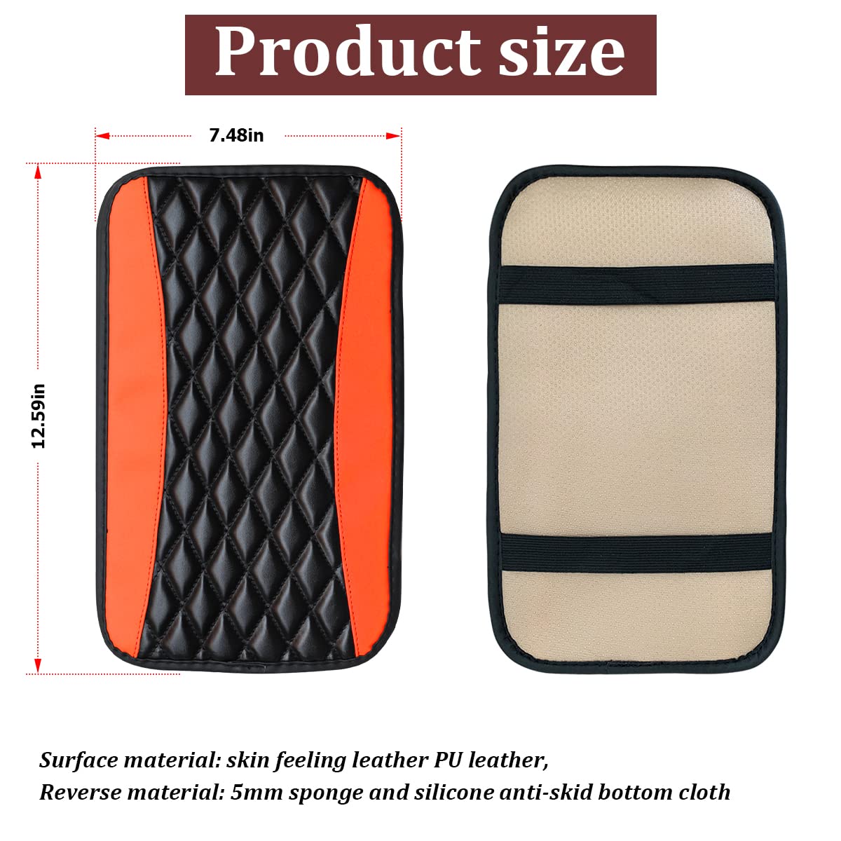 Car Center Console Cushion Pad, Universal Leather Waterproof Armrest Seat Box Cover Protector,Comfortable Car Decor Accessories Fit For Most Cars, Vehicles, Suvs (Orange)