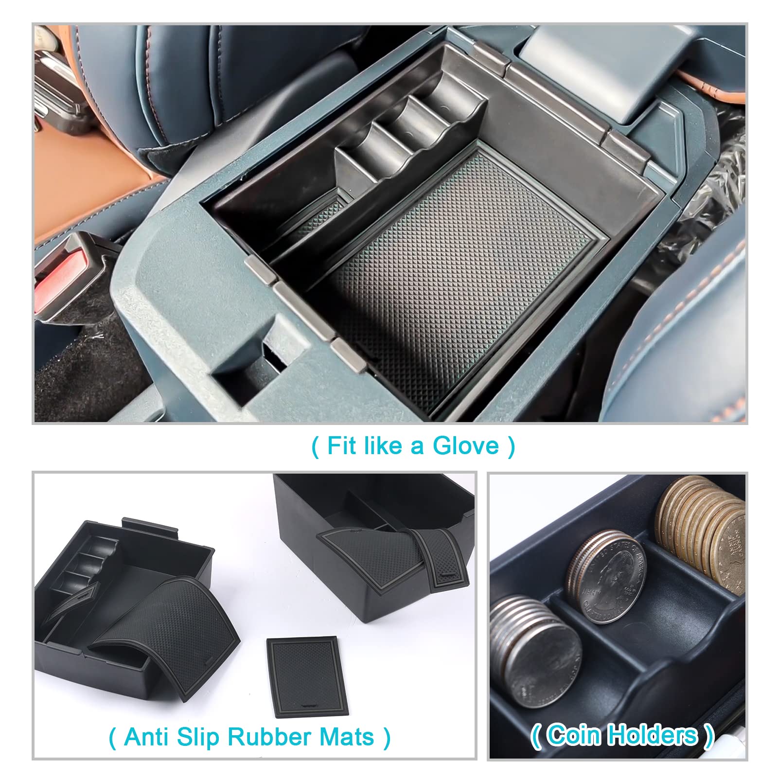 Cdefg For 2022 2023 2024 Maverick Pickup Truck Center Console Organizer Tray 2022 2023 2024 Maverick Armrest Trays Storage Box Coin Container 2022-2024 Maverick Truck Accessories, 2-Pack(Black Trim)