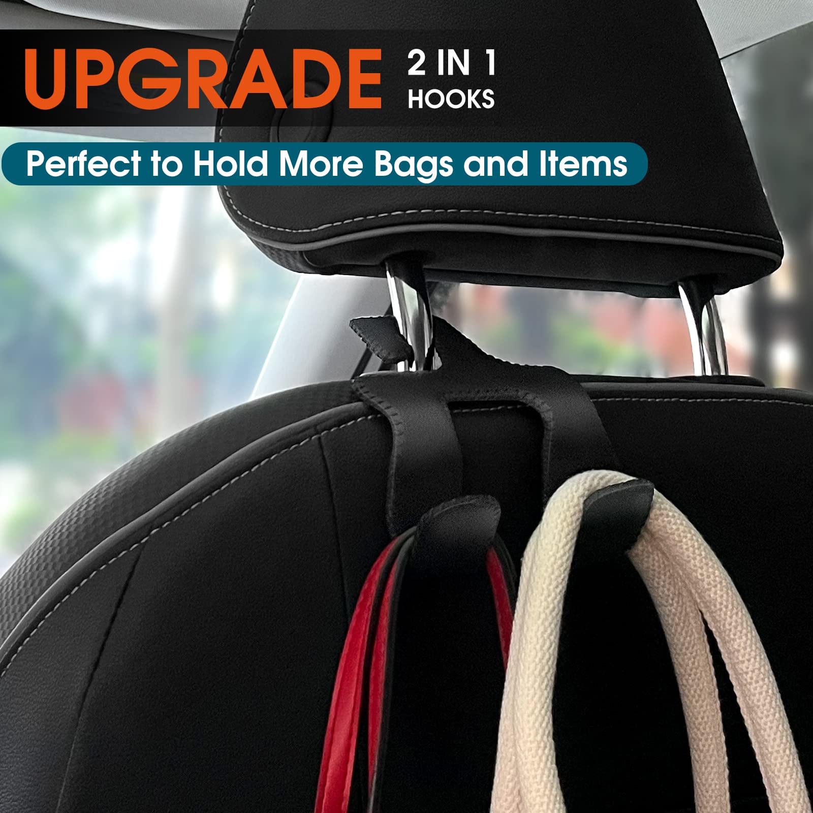 Lanvrion 2 In 1 Car Headrest Hooks For Purses And Bags, Upgraded Leather Organizer Storage Holder Hooks Matching Cars Interior,