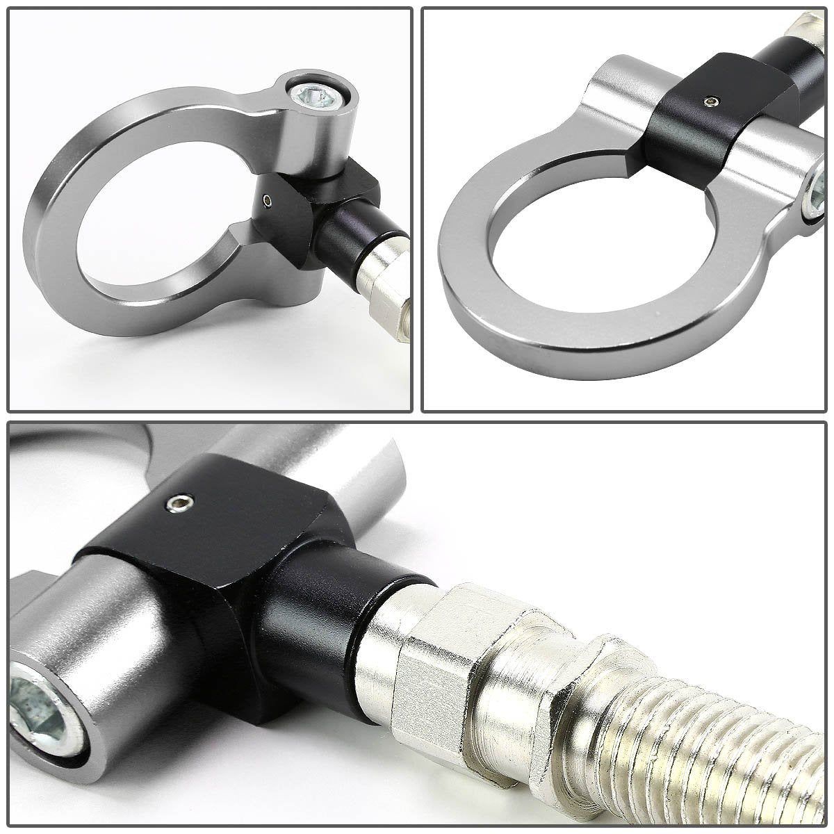 DNA MOTORING Silver Aluminum Front/Rear Japanese Car Trailer Tow Hook Ring Kit - M18 x 2.5, Compatible with 06-11 Honda Civic 10
