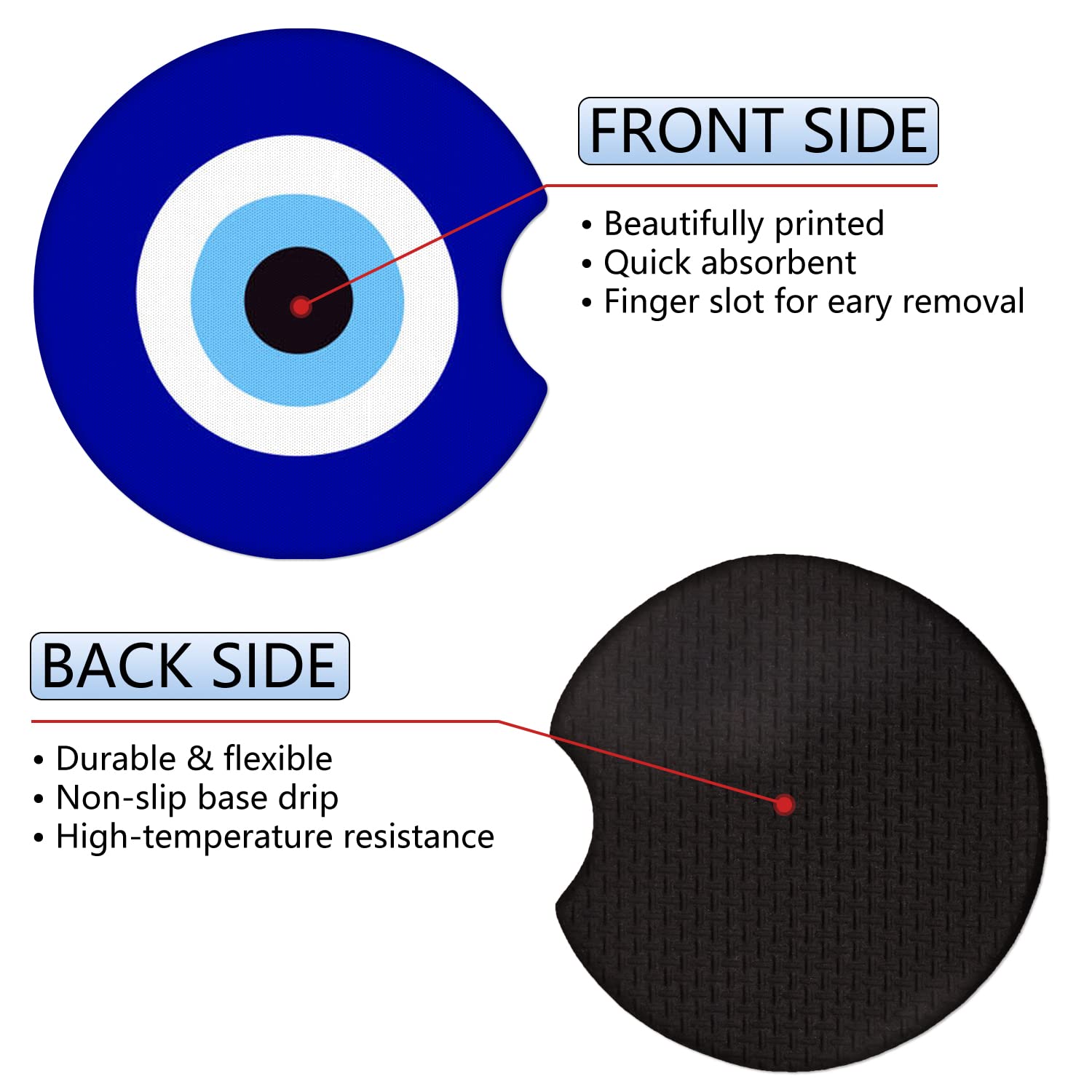 Jupswan Car Cupholder Coaster Absorbent 2 Pack Blue Evil Eye Rubber New Automotive Cup Holder Decal Decor Accessories For Women Men Bd0822-14