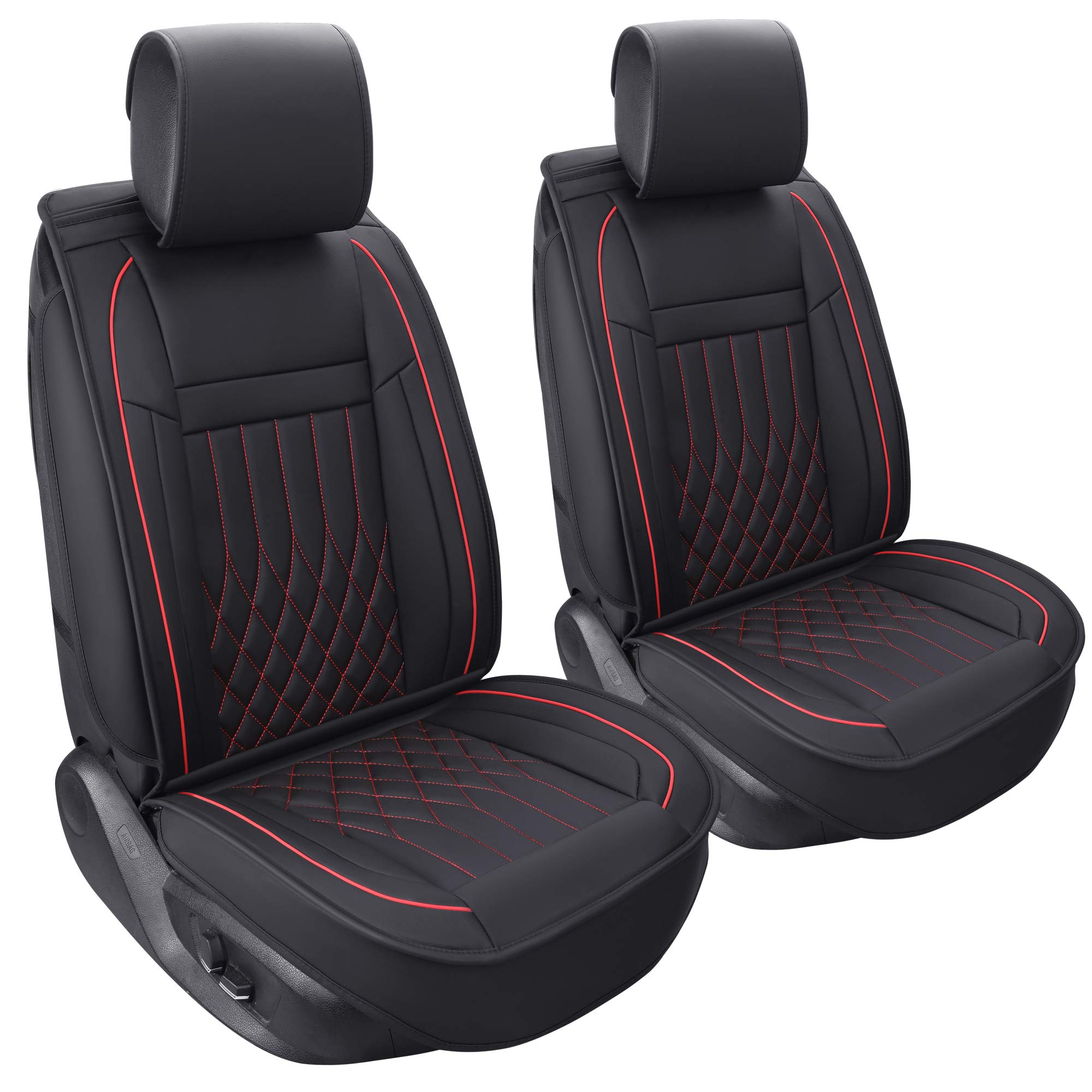 Aierxuan 2Pcs Car Seat Covers Front Set With Waterproof Leather,Airbag Compatible Automotive Vehicle Cushion Cover Universal Fit