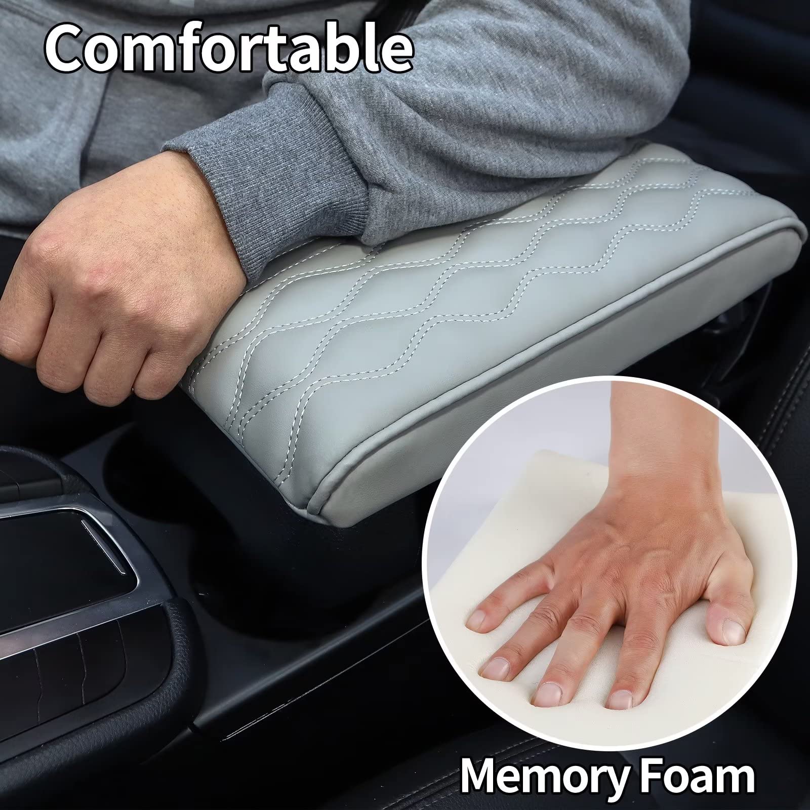 Qzhiren Car Center Console Cover-Armrest Box Mat,Memory Foam Leather Arm Rest Covering Car, Arm Rest Cushion For Suv/Truck/Vehicle(Gray)