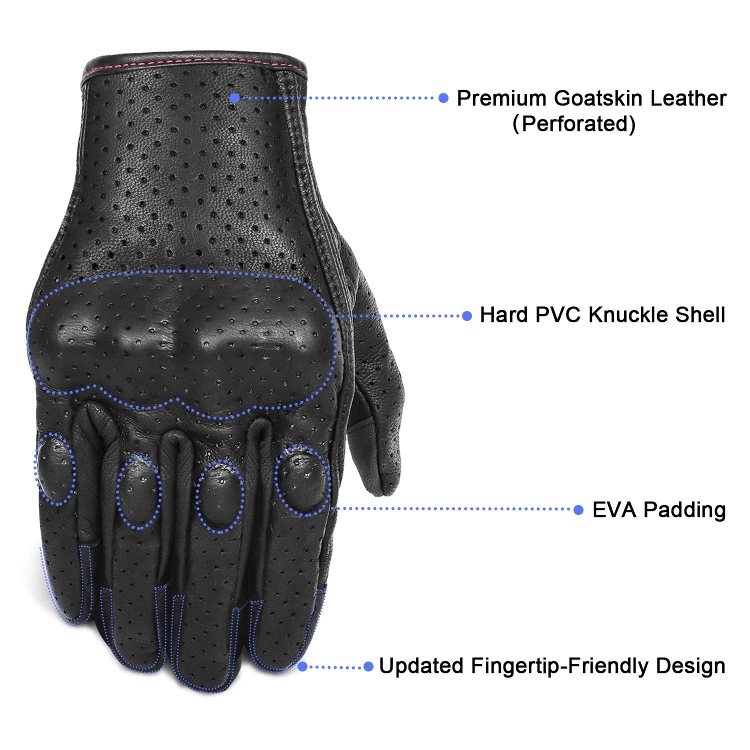 Superbike Women's Motorcycle Gloves, Full Finger, Medium, Black Leather with Rose Line, Model G01-W