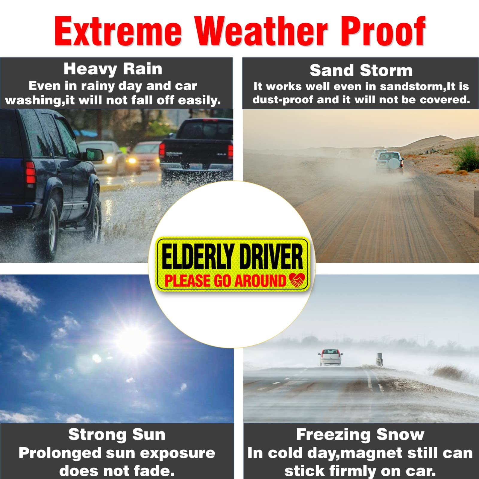 Elderly Driver Car Magnet,Elderly Driver Signs For Car,Reflective Elderly Driver Magnet For Car,Please Be Patient Elderly Driver