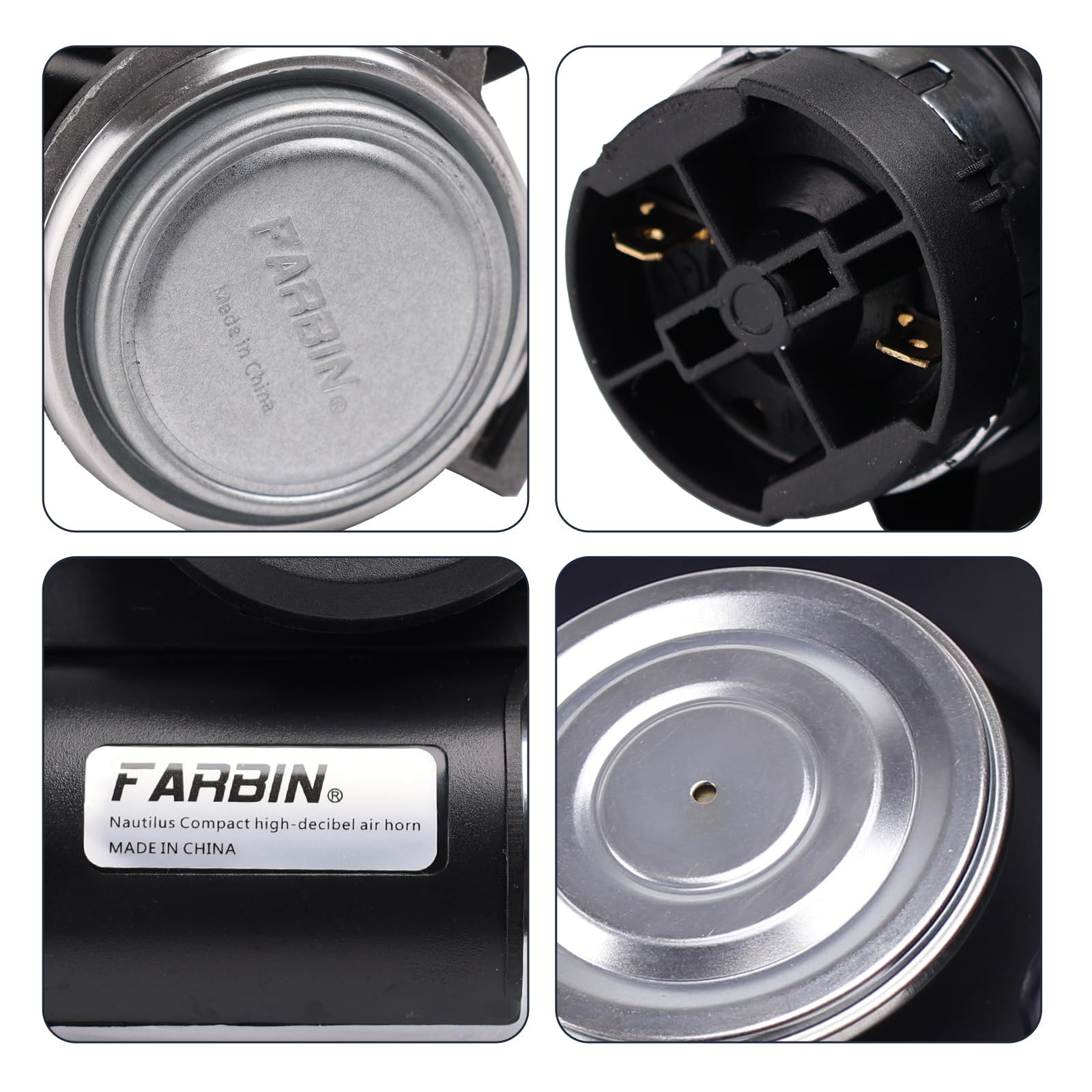 FARBIN 12V Train Horn for Truck, 150db Loud Snail Air Horn, Black, Includes Relay Harness for All Vehicles