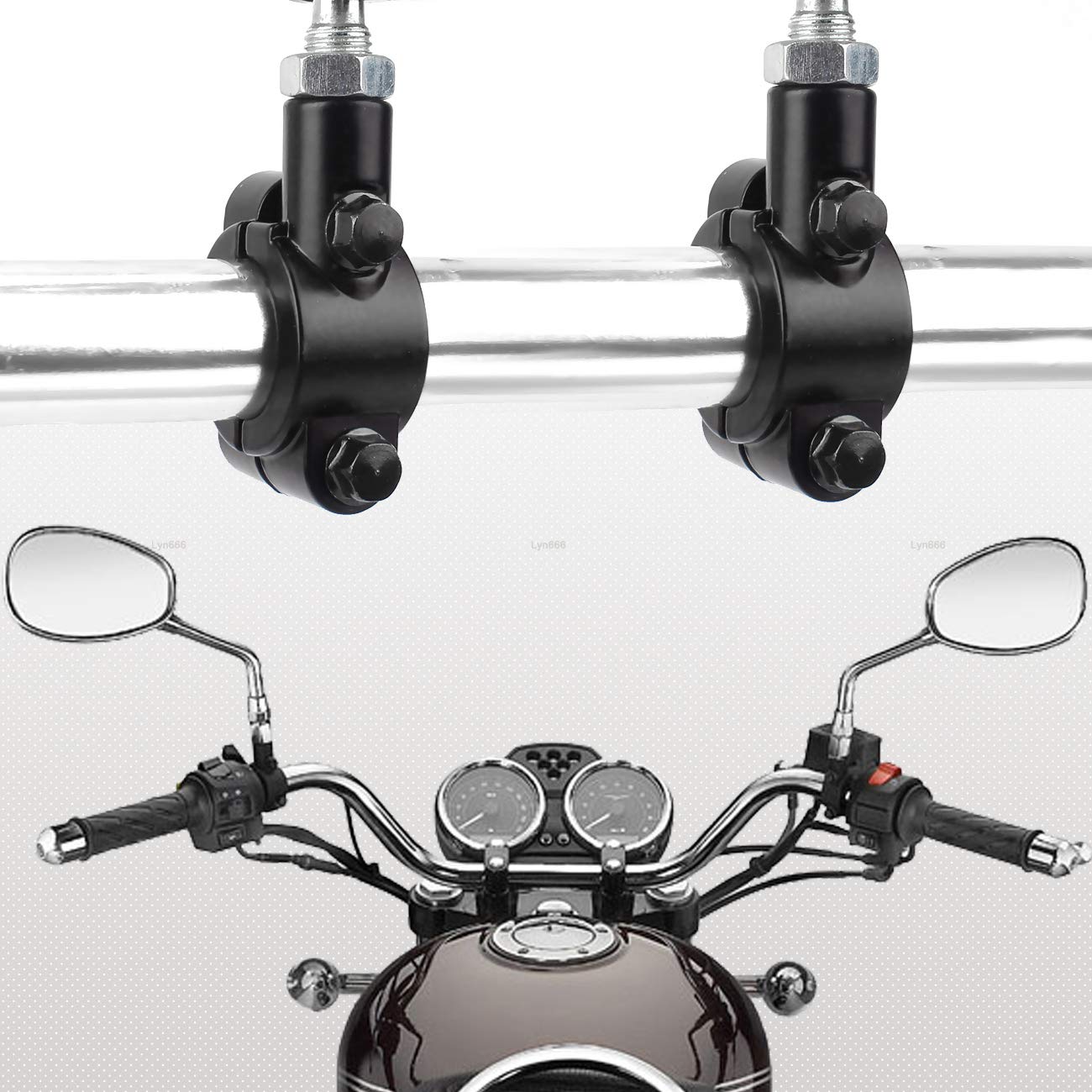 Lyn666 Motorcycle 7/8'' Handlebar Mirror Mount Holder Clamp Adaptor 10Mm Thread For Motorcycles Atv Scooter Black(Pack Of 2)