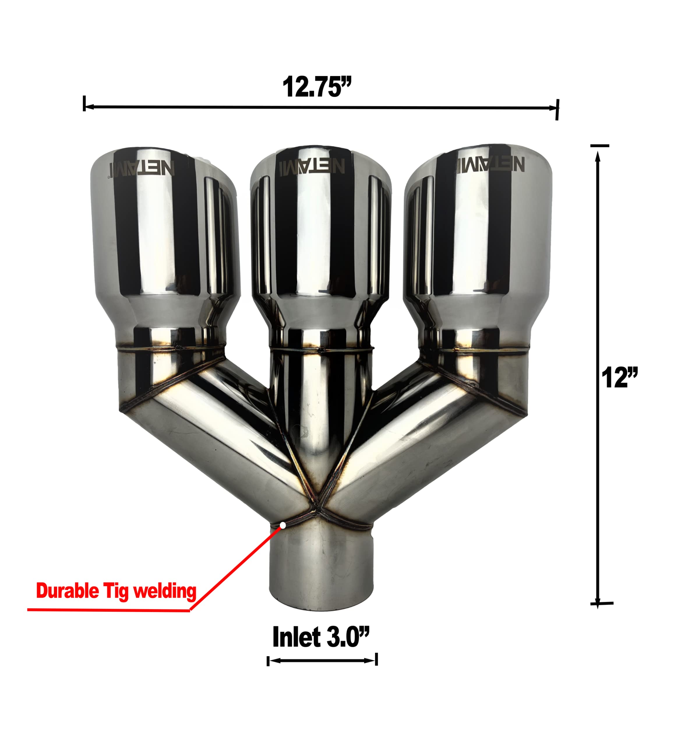 NETAMI Stainless Steel Exhaust Tip - 3" to 4" Triple Polished Dual Wall Chrome - Model NT-3340-3CP