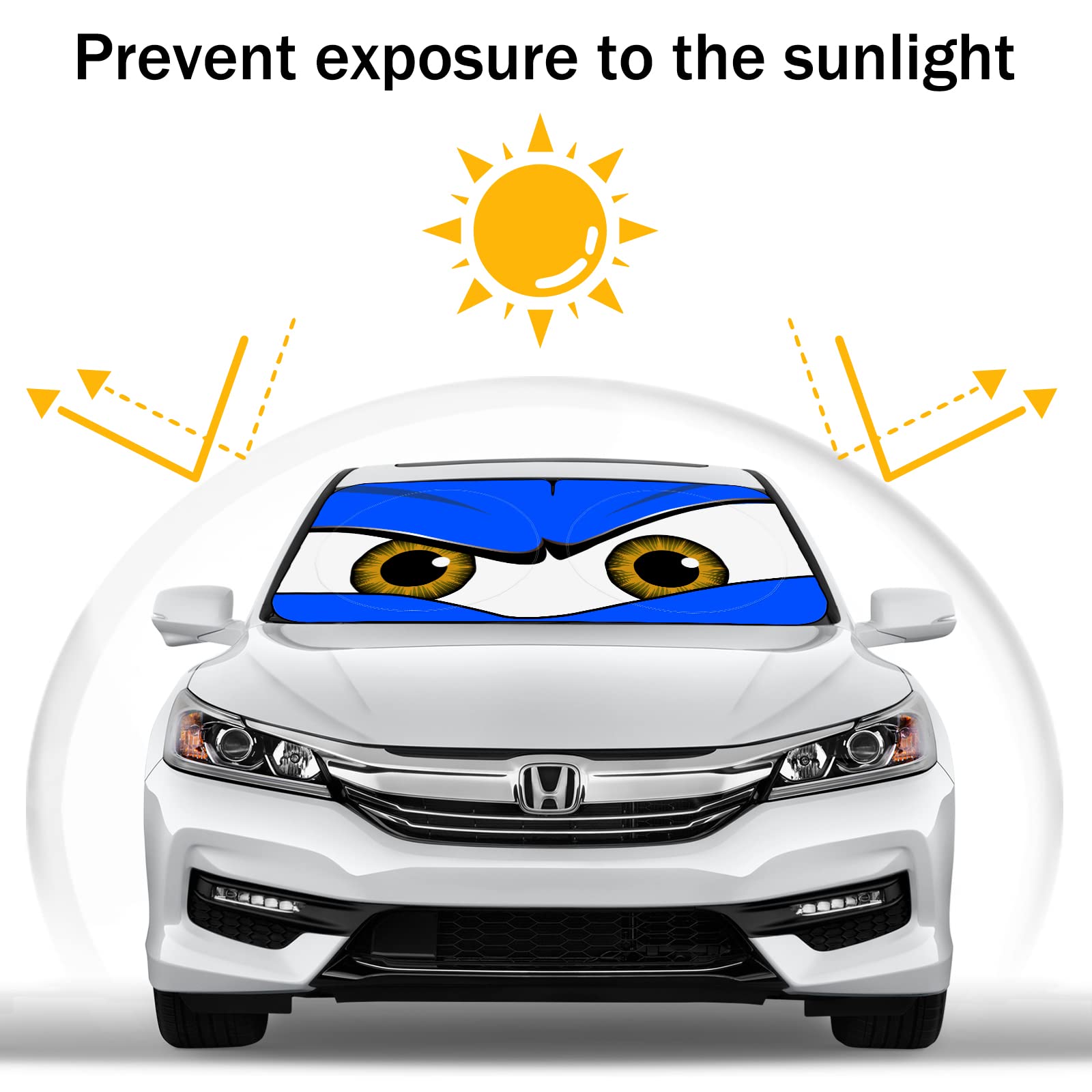 Car Windshield Sun Shade, Car Sun Shade Funny Car Eyes Sun Visor For Car Windshield, Wear-Resistant Black Tape, Foldable 59X27.5