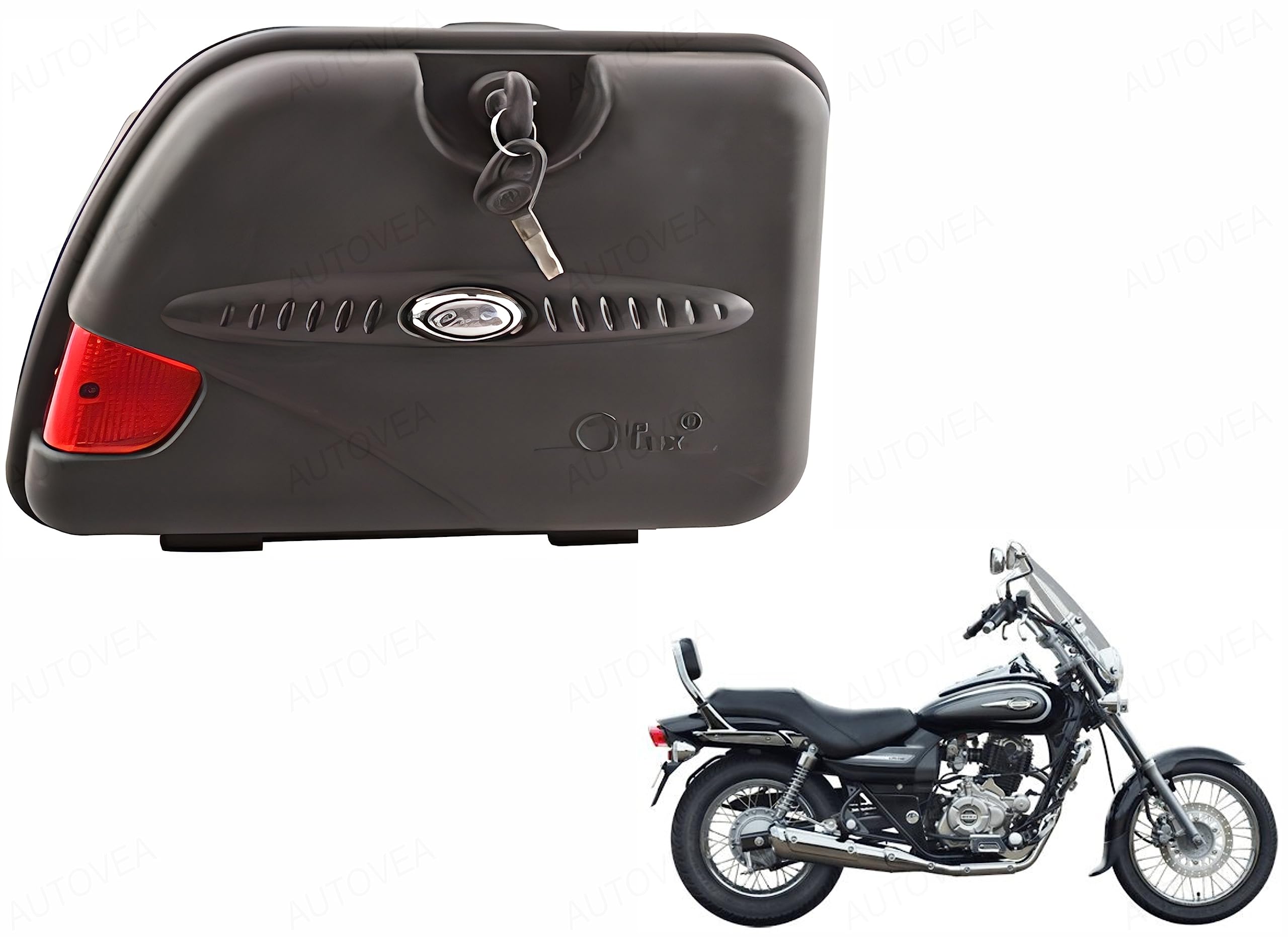 Autovea Plastic Bike Side Luggage Box Black With Lock And Reflector Compatible With Bajaj Avenger 220 DtsI