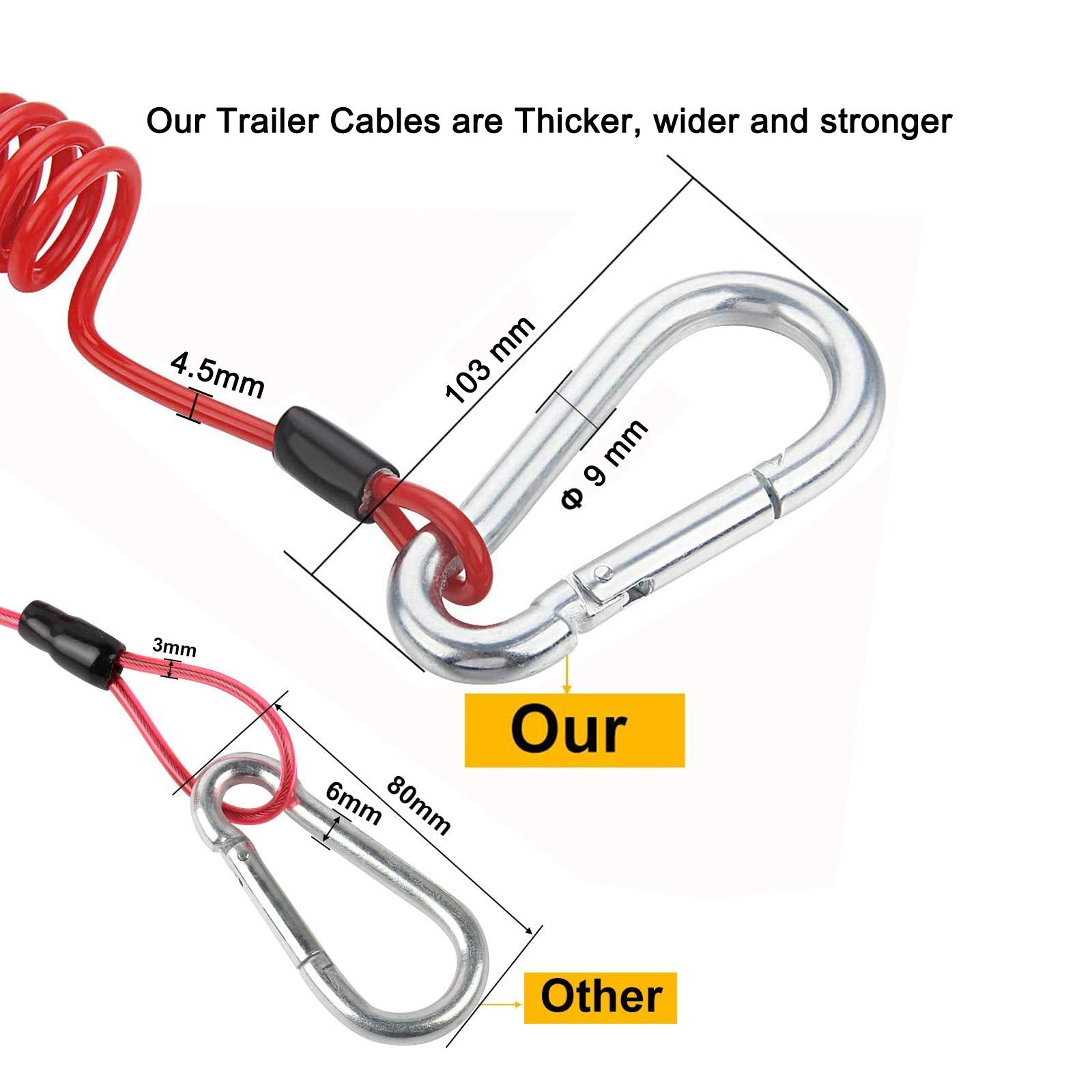 Dpei Xuan 2Pcs Breakaway Trailer Cable, Trailer Brake Cable, Rv Stainless Steel Spring Towing Coiled Wire, Heavy Duty Steel Wire