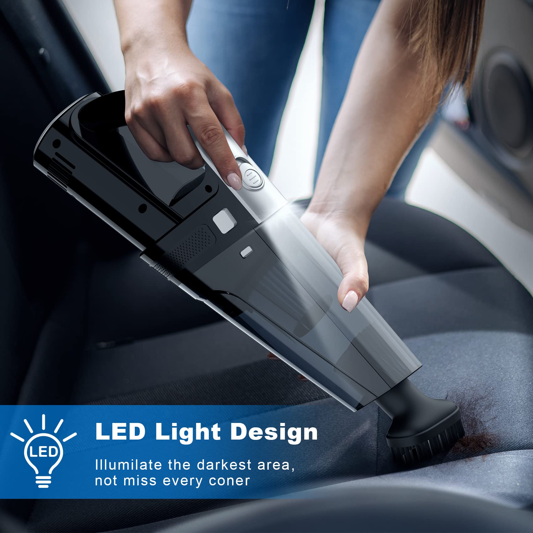 Drecell Car Vacuum, Portable Car Vacuum Cleaner With 7000Pa Suction, Dc 12V High Power 16.4Ft Cord Wired Vacuum Cleaner For Car,