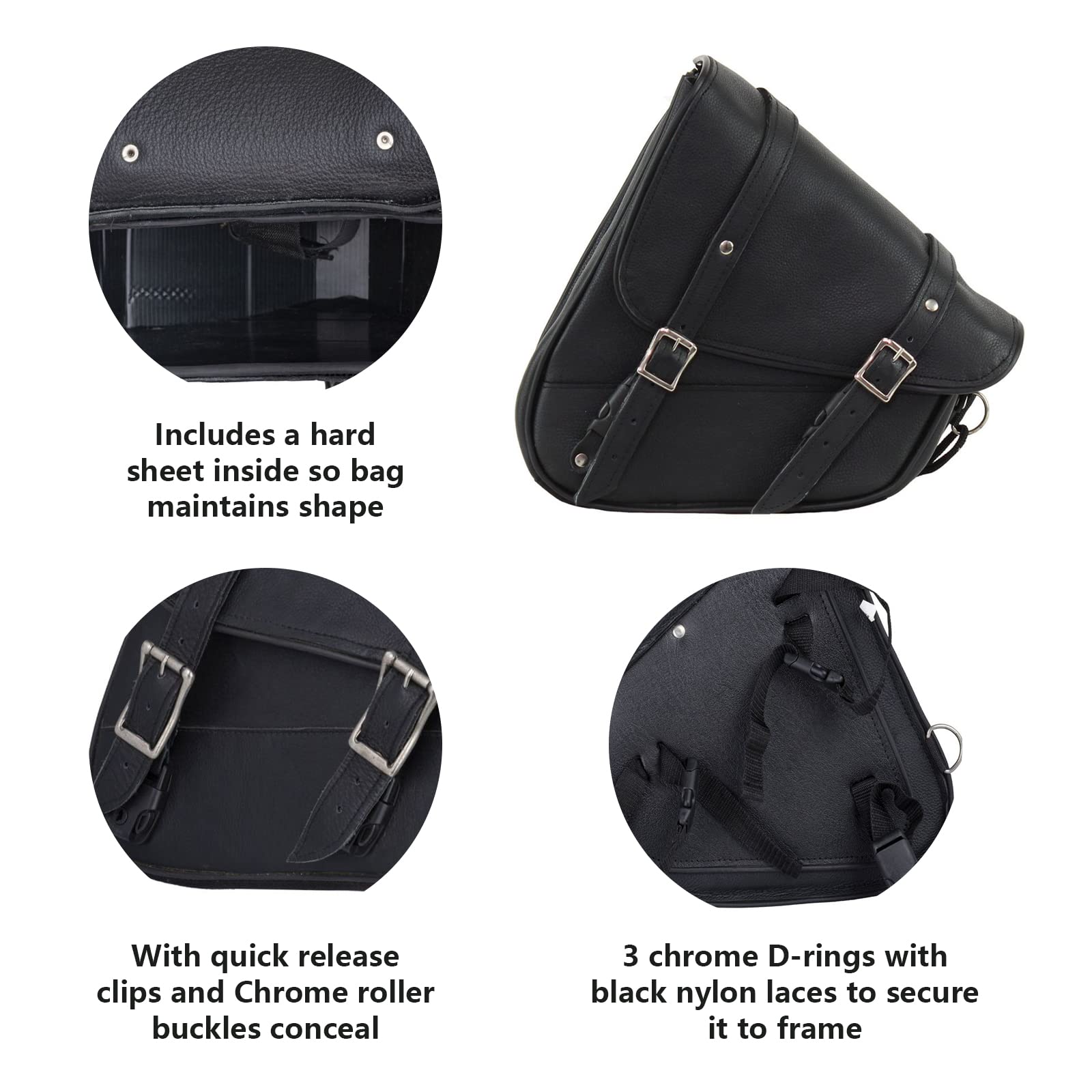GARGOYLE BELLS Leather Motorcycle Saddle Bag - Left Side Black Swing Arm Bag for Softails & Choppers