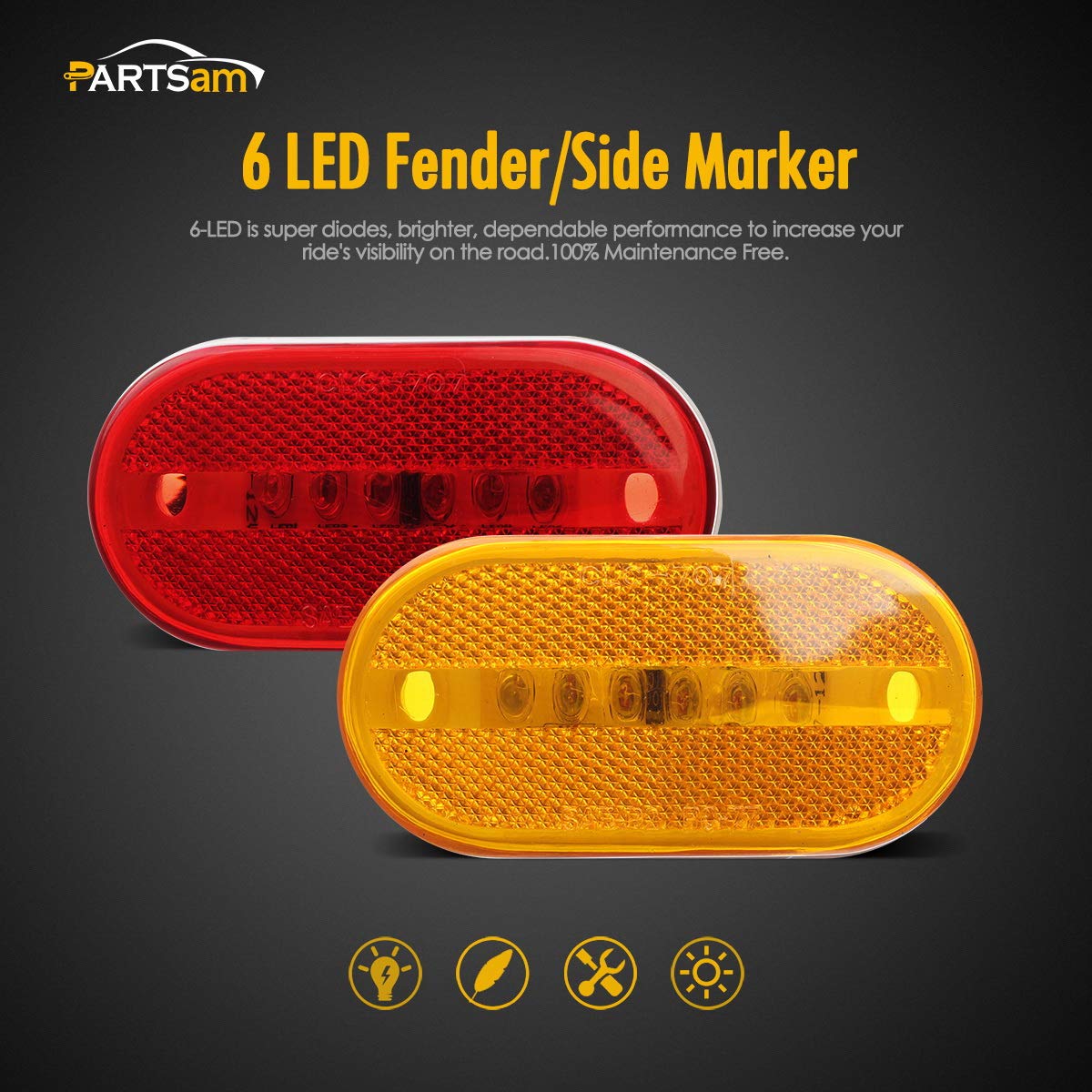 Partsam 14Pcs 4 Inch Rectangle Trailer Rv 6 Led Side Marker Clearence Lights W Reflex Lens [Dot Certified] Sealed Waterproof Run