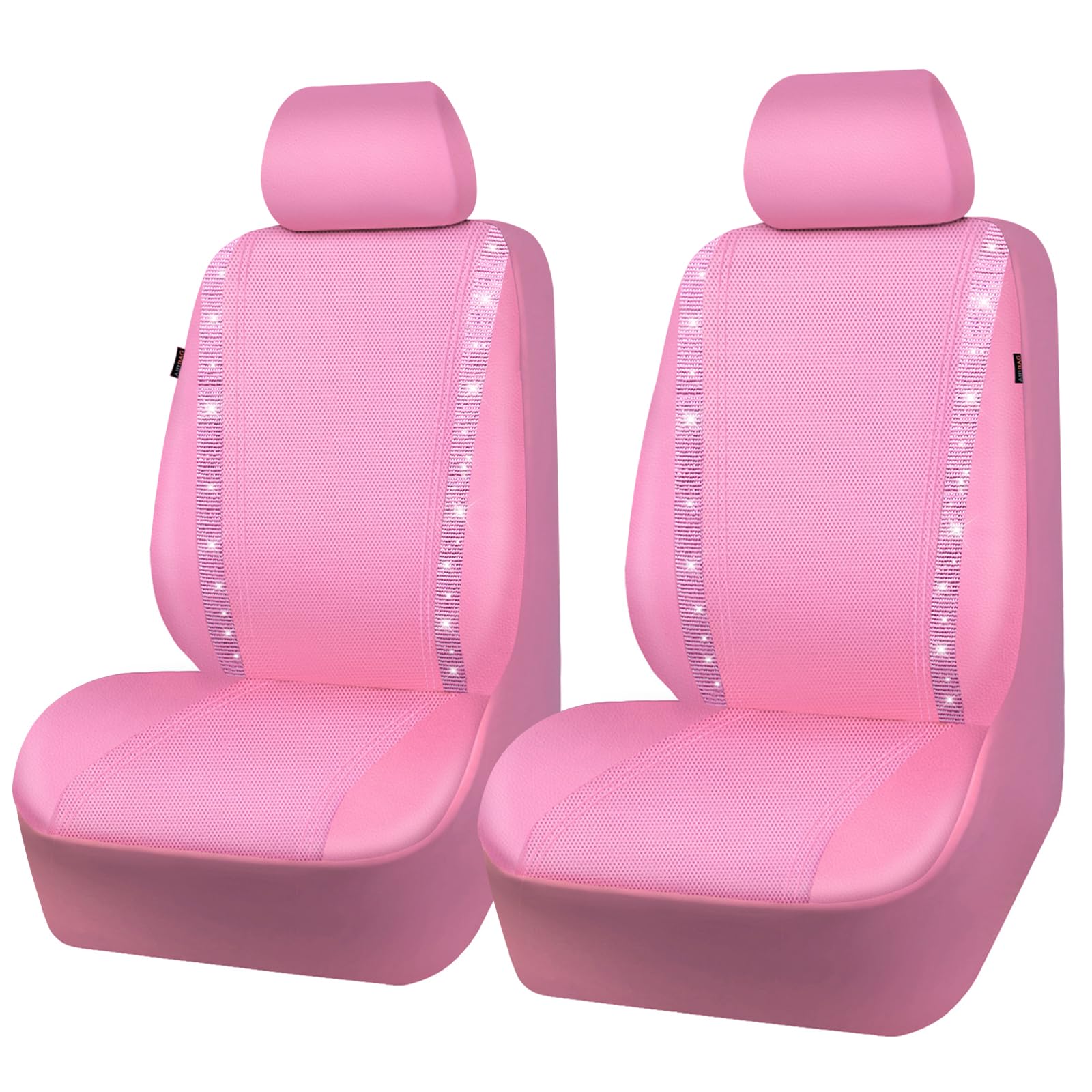 CAR PASS Bling Car Seat Covers, Waterproof Faux Leather, Pink, Two Front Seats, Rhinestone Sparkle for Women