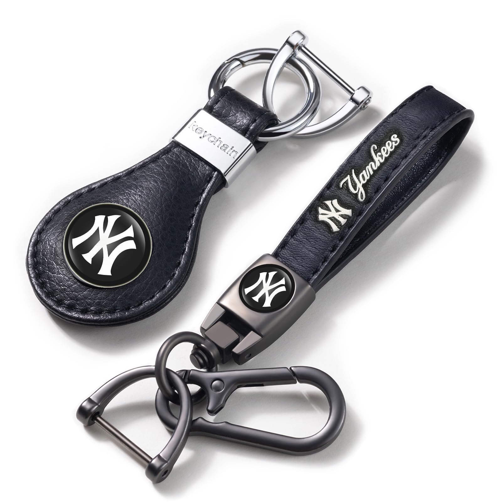Yankees Car Keychain Keyring for Baseball Fans,New York NY Yankees Accessories 2 Packs Leather Car Keychain,Women/Mens Key Chai