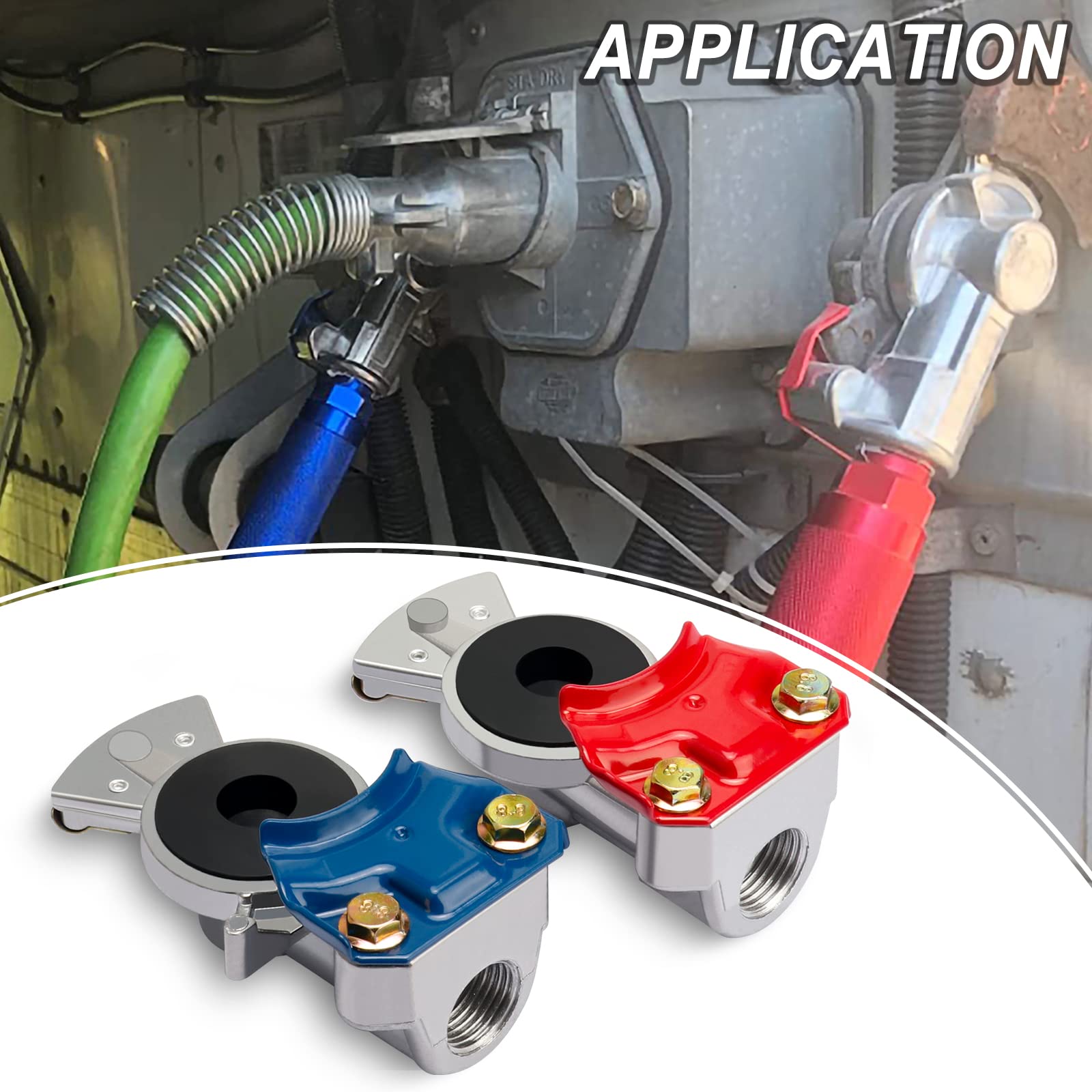 Kootans 1 Pair Aluminum Glad Hands With Glad Hand Seals Universal Red Blue Emergency & Service Gladhand Kit For Semi Truck Trail
