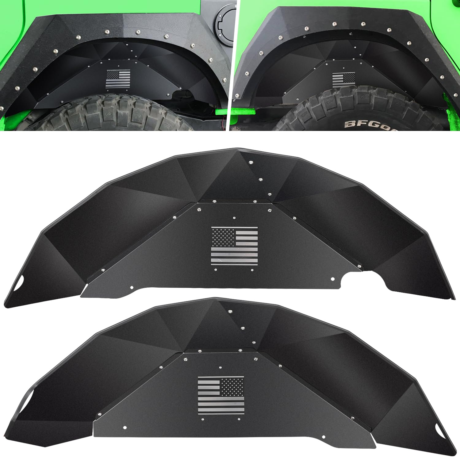 Rear Inner Fender Liners for Jeep Wrangler JK JKU 4WD 2007-2018 US Flag Logo Corrosion-Resistant Aluminum Lightweight Design Spl